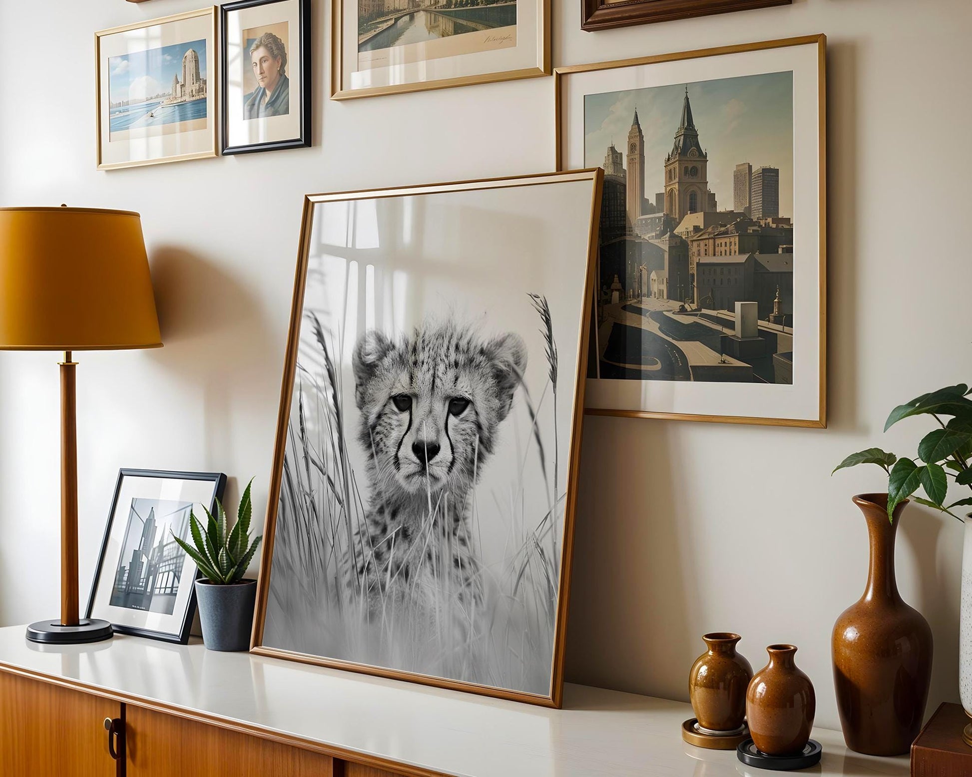 Wildlife Poster | Cheetah Cub Fine Art Print | Black & White Minimal Photography wall art print, minimalist black and white poster, modern Scandinavian wall decor, Monohaus