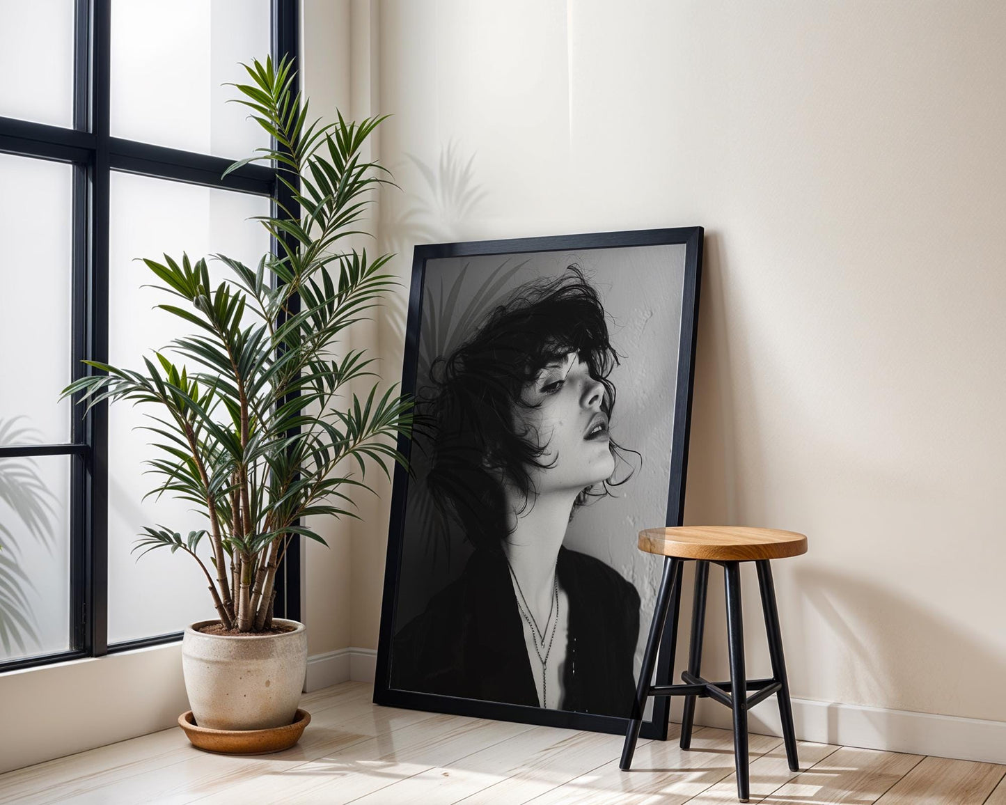 Minimal Wall Art Noir Portrait Print | Moody Black and White Female Photography wall art print, minimalist black and white poster, modern Scandinavian wall decor, Monohaus