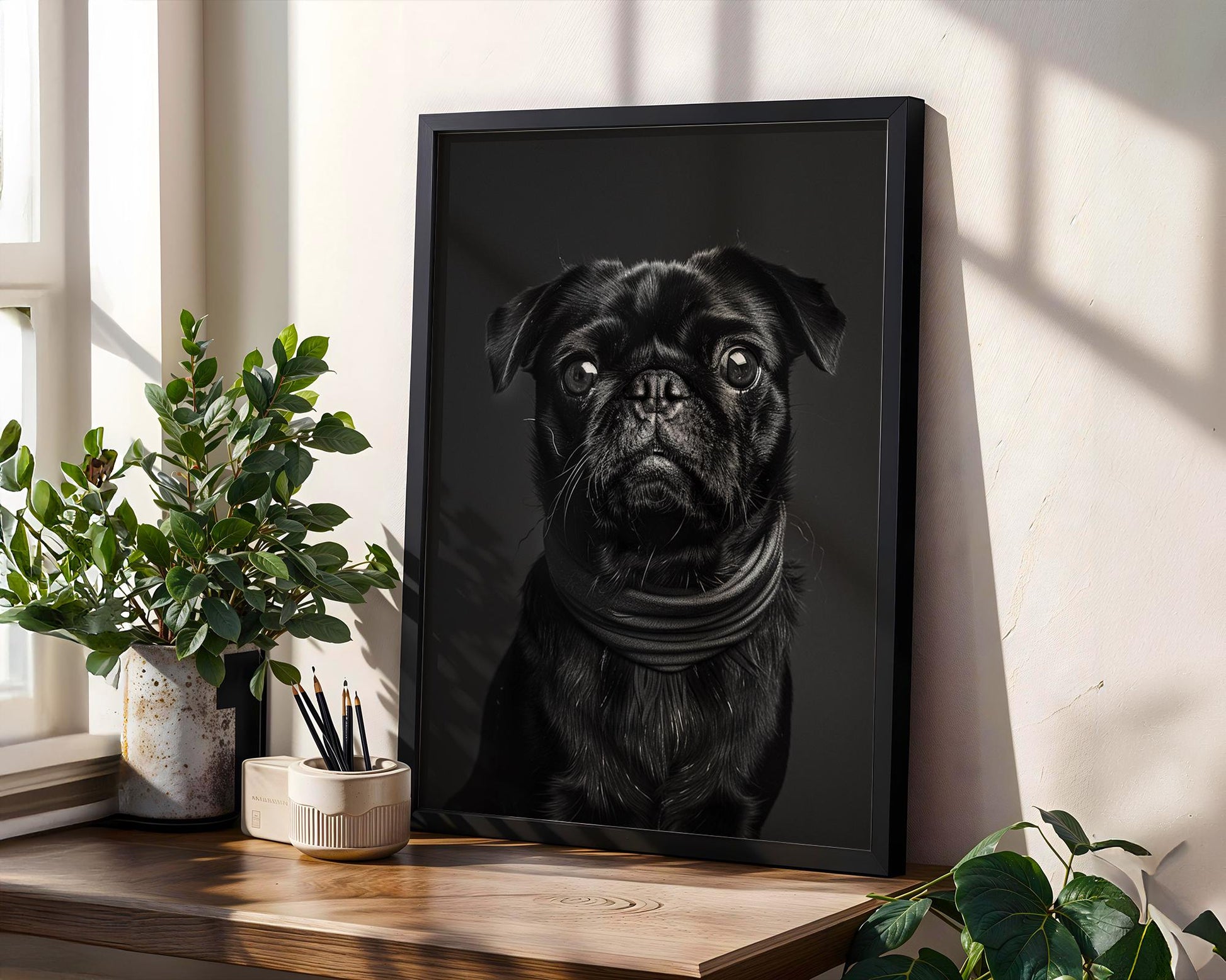 Dog Photography Black Pug Portrait Print | Minimalist , Modern Art wall art print, minimalist black and white poster, modern Scandinavian wall decor, Monohaus
