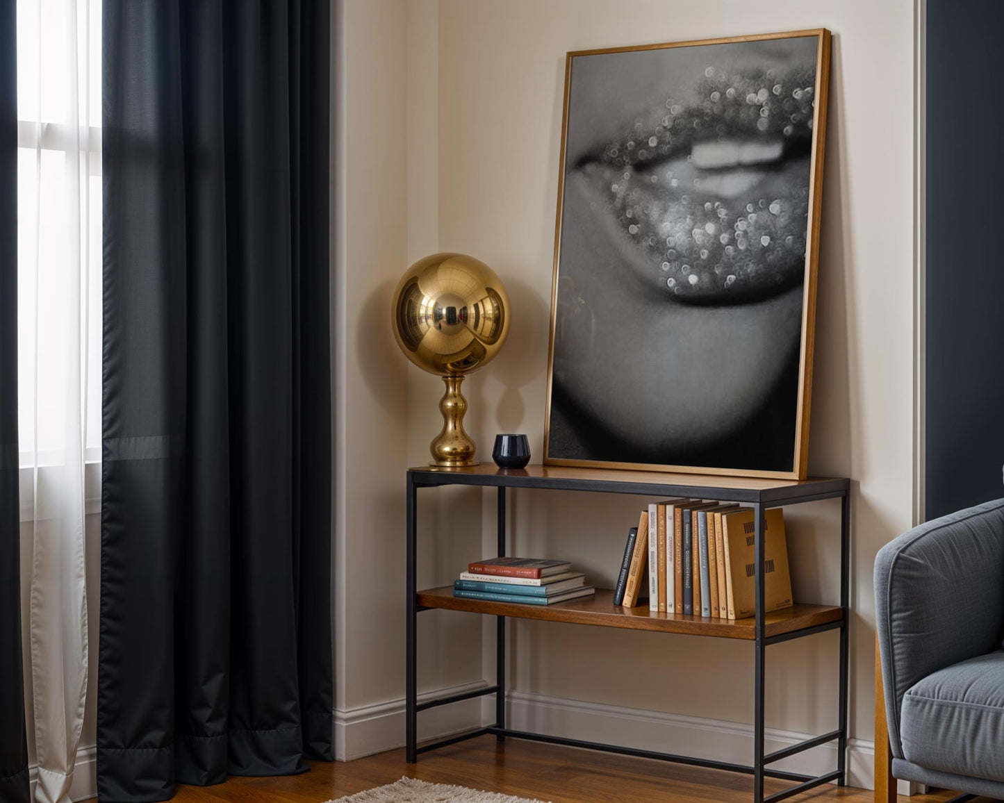 Glitter Lips Photography Print | Monochrome Glam Wall Art wall art print, minimalist black and white poster, modern Scandinavian wall decor, Monohaus