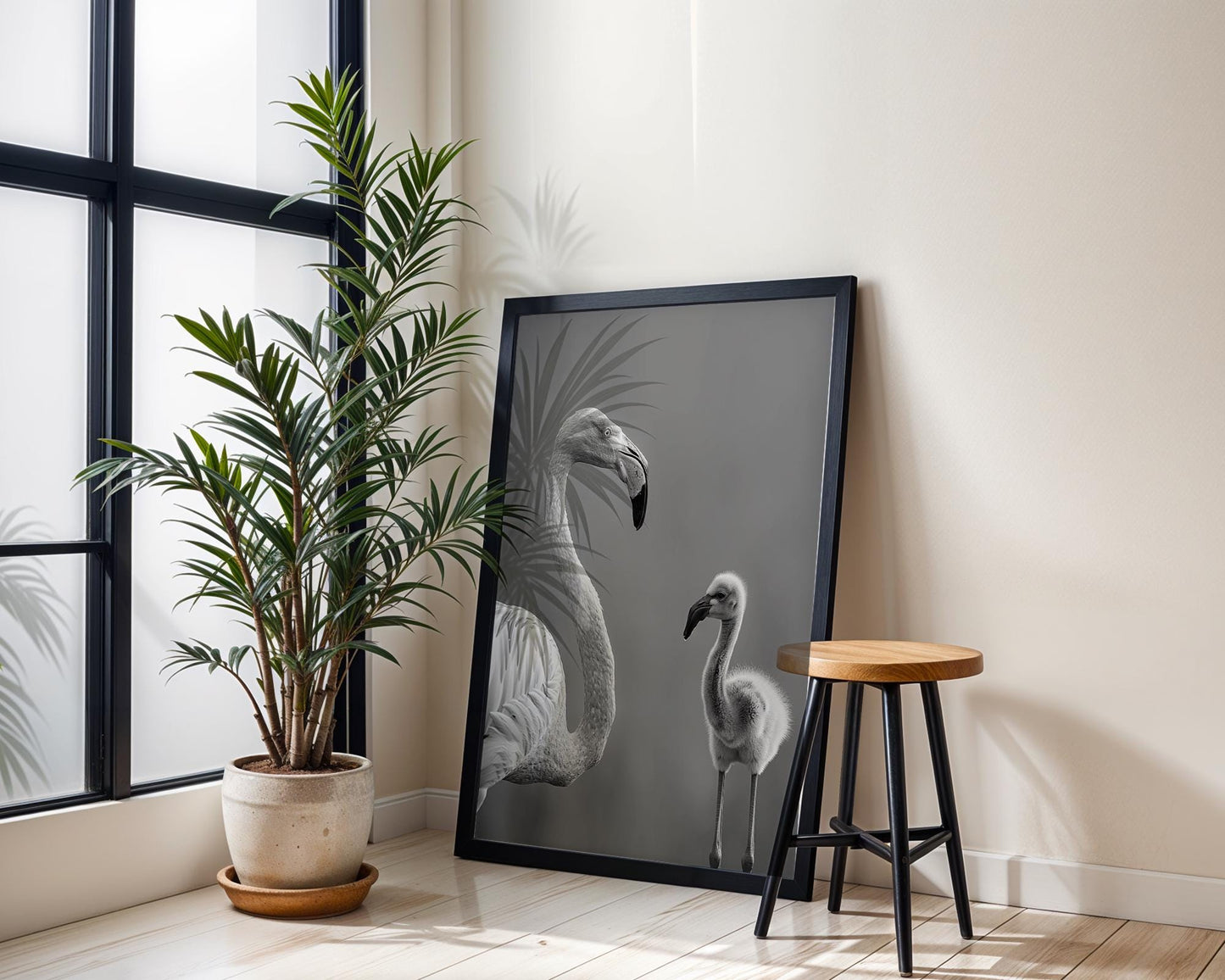 Wildlife Poster | Flamingo Chick Print | Minimalist Black & White Fine Art wall art print, minimalist black and white poster, modern Scandinavian wall decor, Monohaus