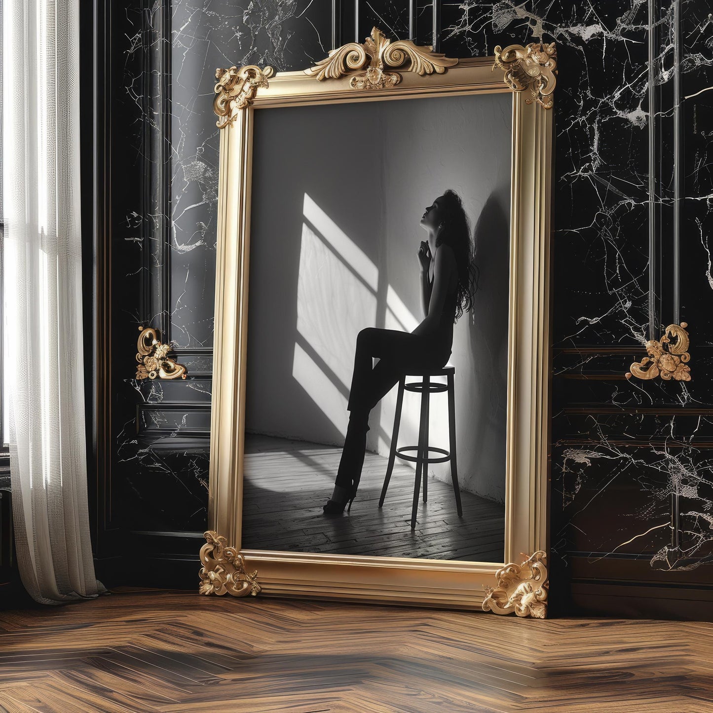 Urban Photography | Minimalist Female Silhouette Print | Black and White Decor black and white photo print, minimalist monochrome wall art poster for modern interiors, Monohaus