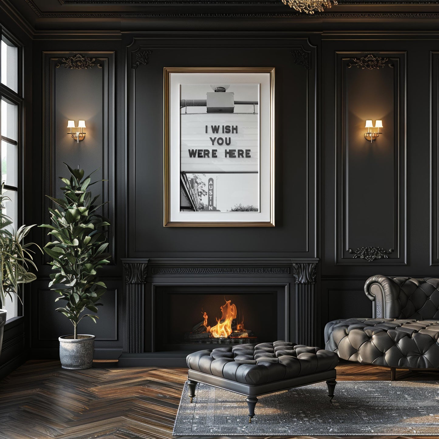 Designer Wall Art | I Wish You Were Here Print | Austin Texas Marquee Sign Art wall art print, minimalist black and white poster, modern Scandinavian wall decor, Monohaus