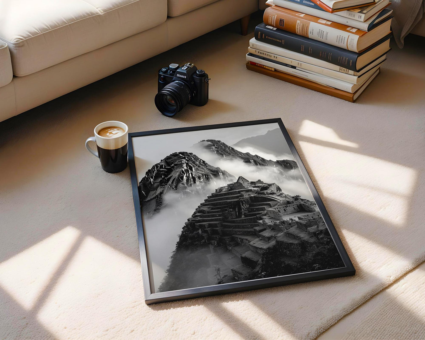World Landmark | Machu Picchu Black and White Photography Print | Modern Travel Poster wall art print, minimalist black and white poster, modern Scandinavian wall decor, Monohaus