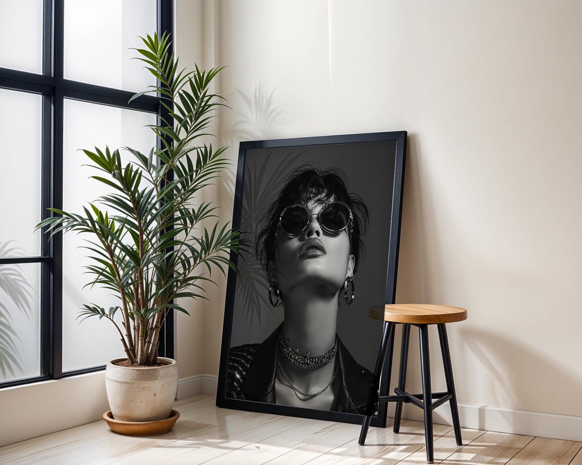 Minimal Wall Art Edgy Woman Portrait Print | Rhinestone Choker, Black & White Art wall art print, minimalist black and white poster, modern Scandinavian wall decor, Monohaus