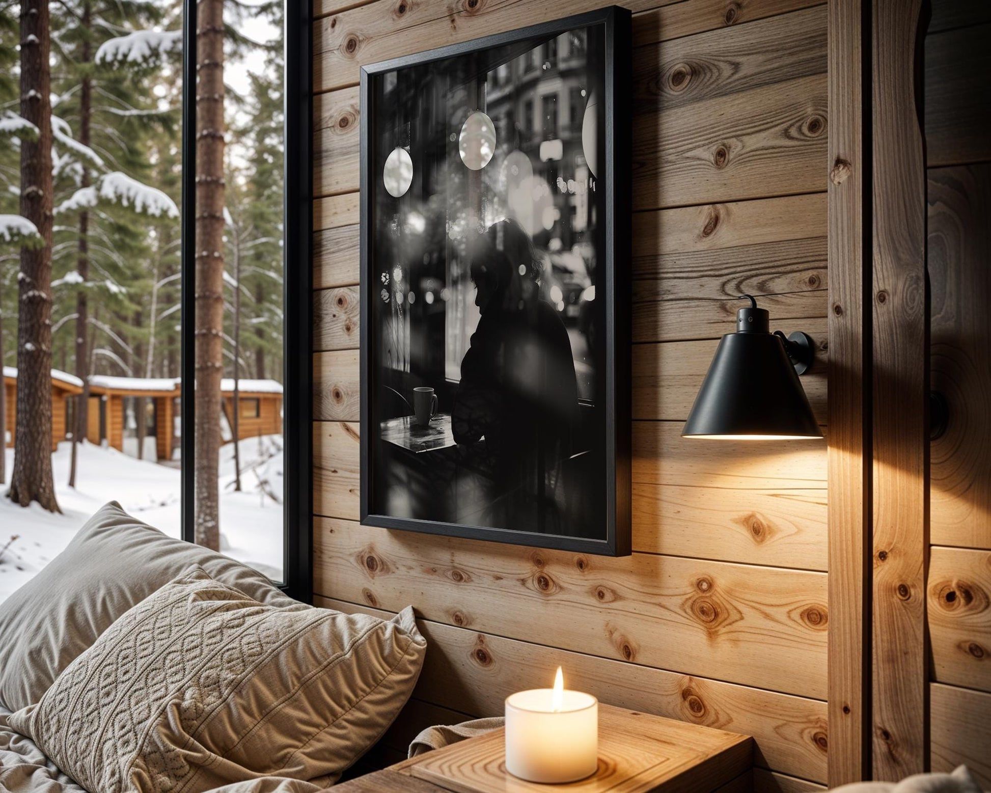 Urban Photography | Cafe Window Print | Moody Black and White Photography, Modern Minimalist Art black and white photo print, minimalist monochrome wall art poster for modern interiors, Monohaus