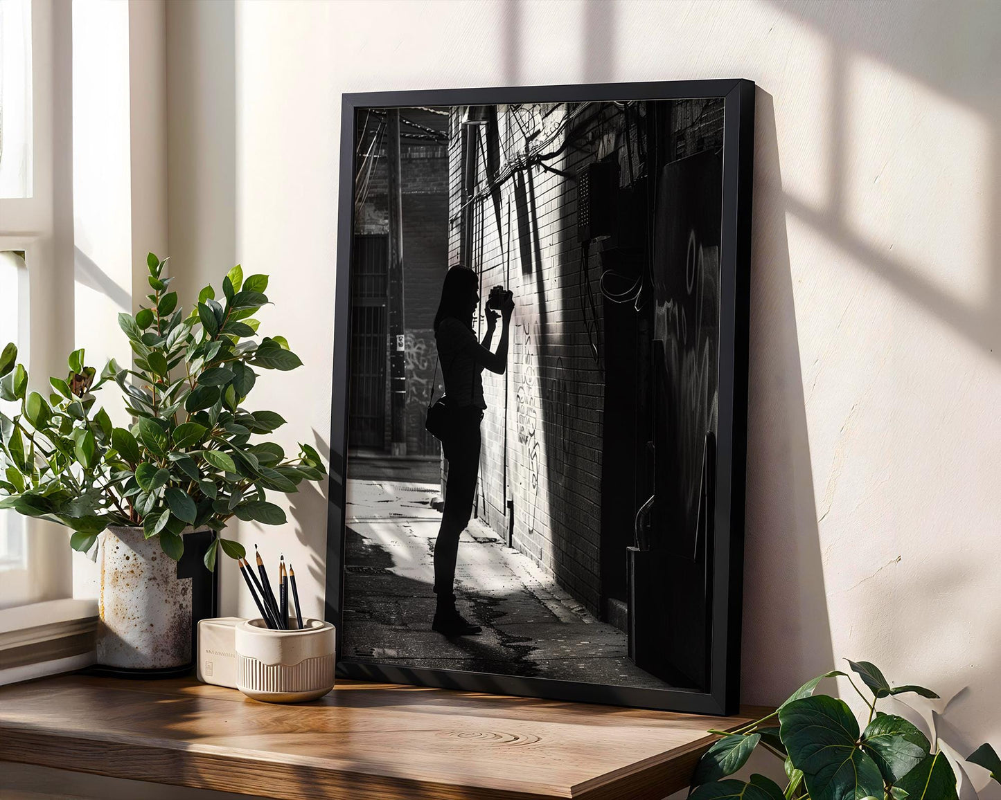 Urban Photography | Photographer Silhouette Minimal Black & White Street Scene black and white photo print, minimalist monochrome wall art poster for modern interiors, Monohaus