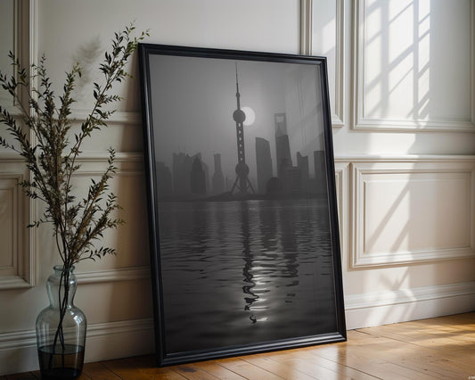 World Landmark | Shanghai Black and White Skyline Photography Print | Minimalist Cityscape Wall Art