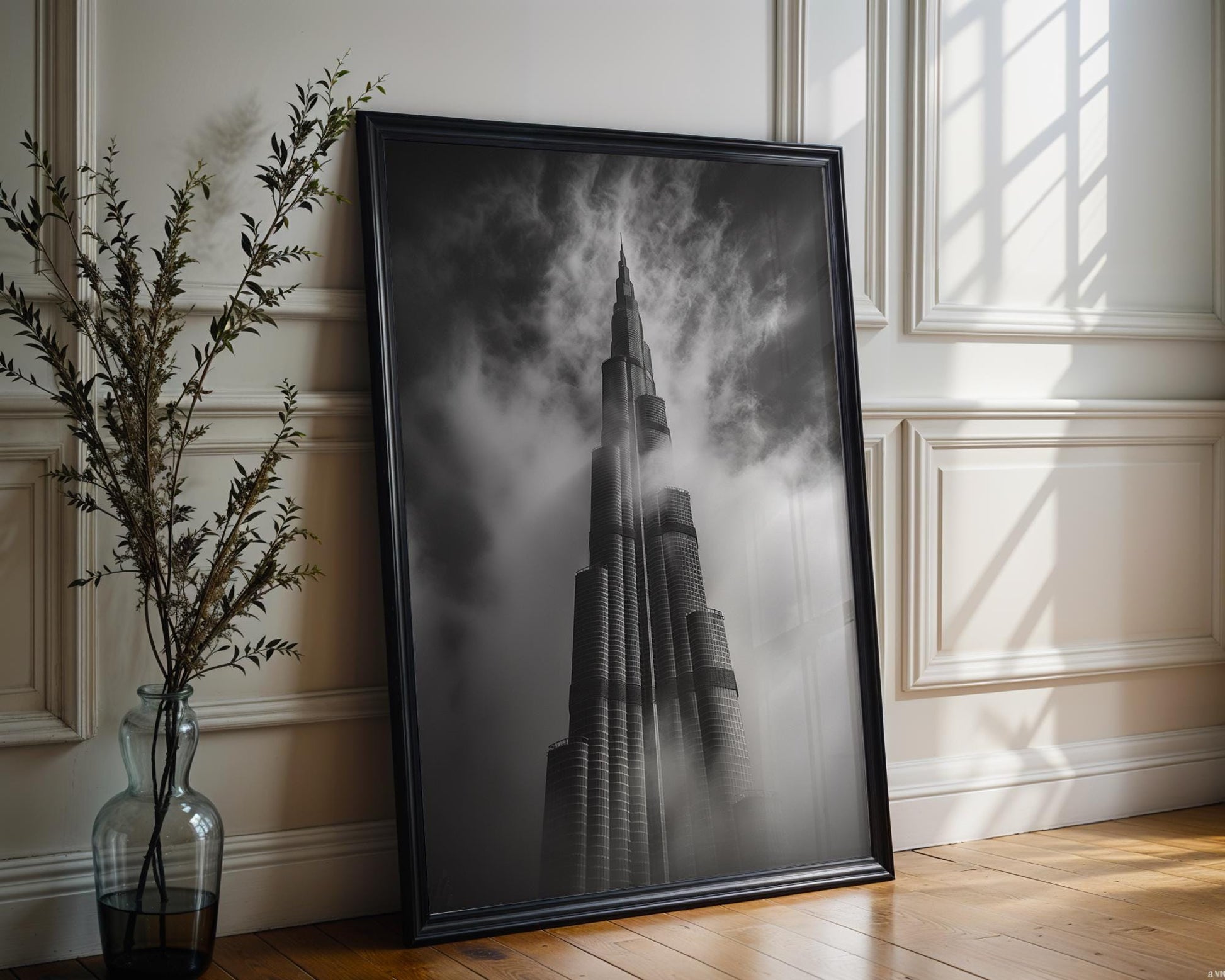 World Landmark | Burj Khalifa Black and White Photography Print | Dubai Skyline Poster wall art print, minimalist black and white poster, modern Scandinavian wall decor, Monohaus