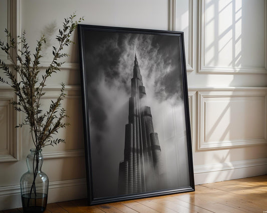World Landmark | Burj Khalifa Black and White Photography Print | Dubai Skyline Poster wall art print, minimalist black and white poster, modern Scandinavian wall decor, Monohaus