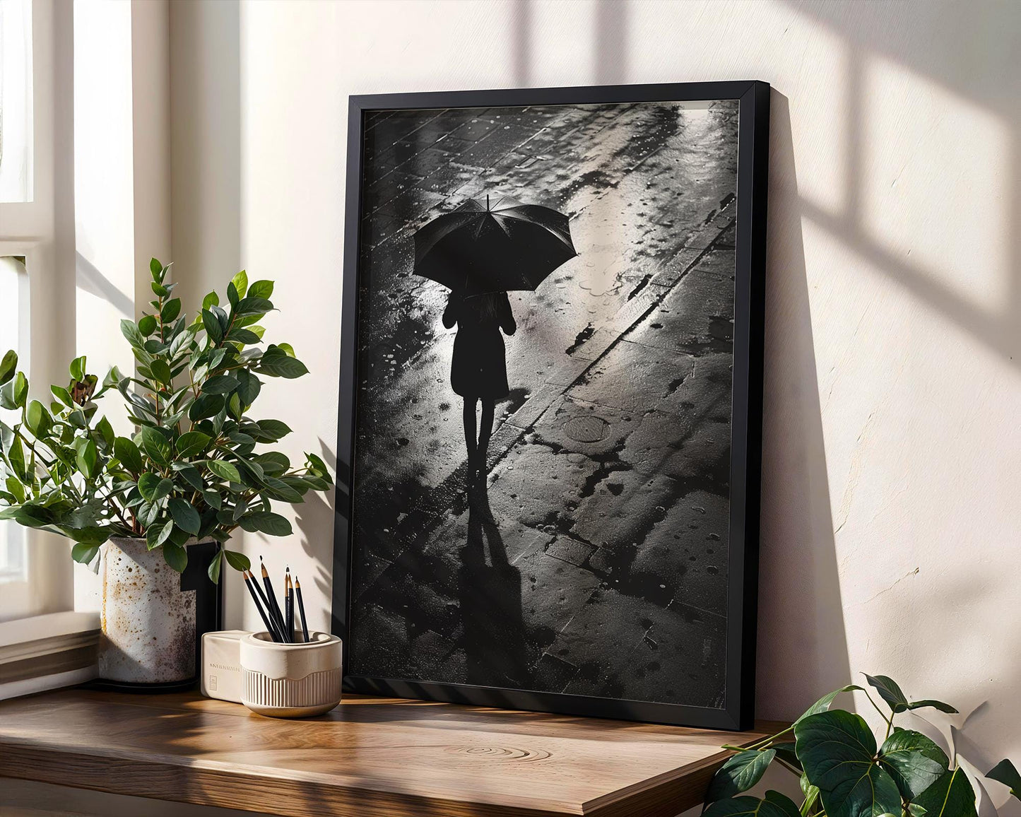 Urban Photography | Rainy Street Black & White Poster | Minimalist Wall Art black and white photo print, minimalist monochrome wall art poster for modern interiors, Monohaus