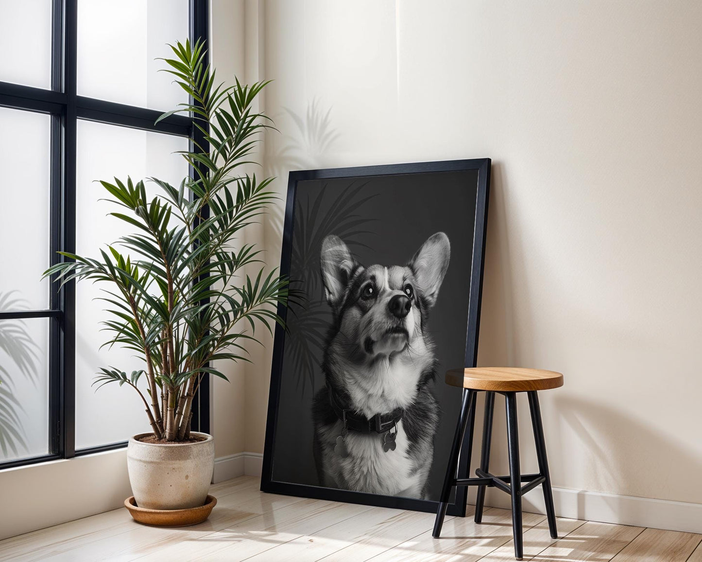 Dog Photography Modern Corgi Portrait Print | Minimalist Black and White Pet Art wall art print, minimalist black and white poster, modern Scandinavian wall decor, Monohaus