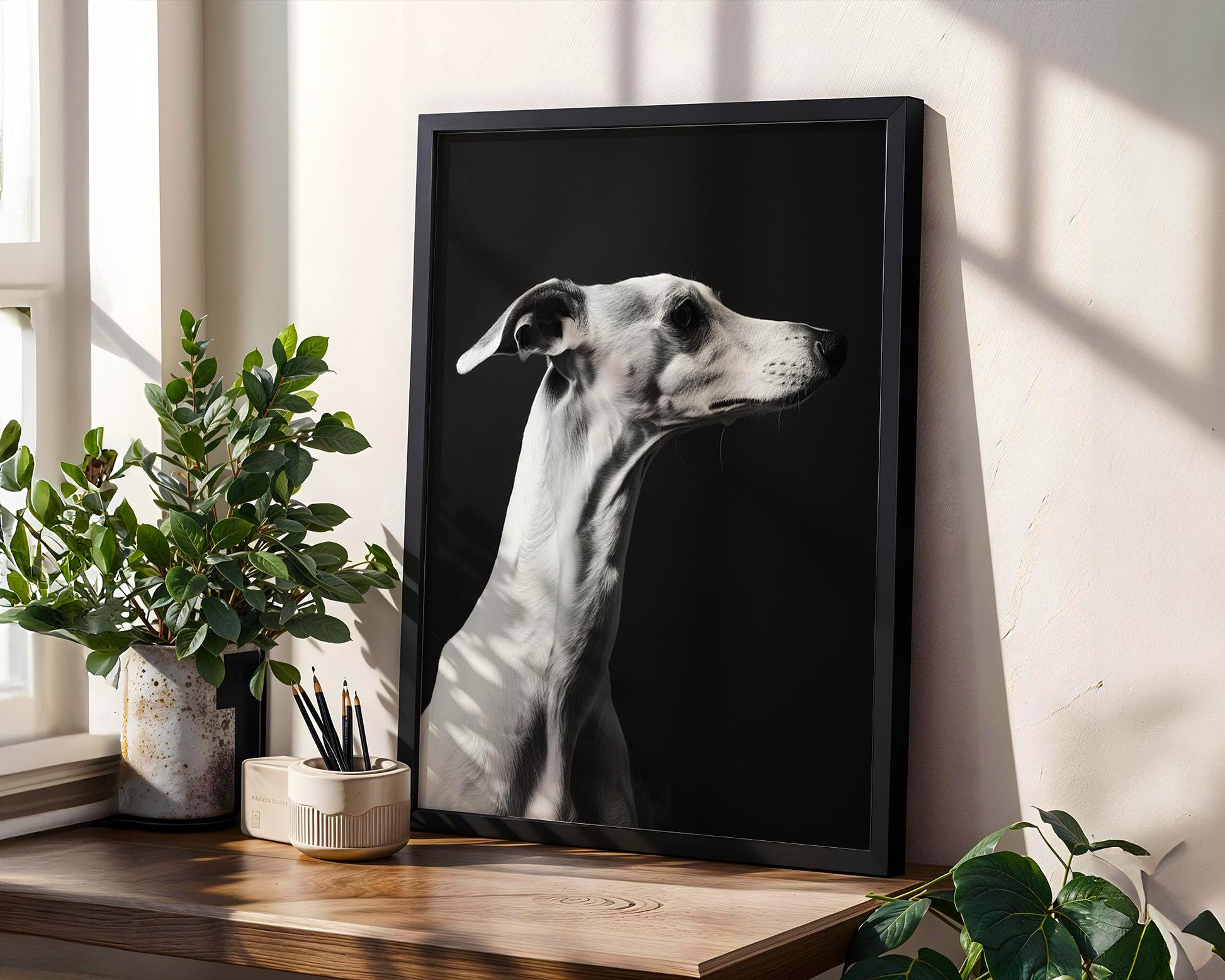 Dog Photography Whippet Pet Print | Sleek Profile, Modern Minimalist Art wall art print, minimalist black and white poster, modern Scandinavian wall decor, Monohaus