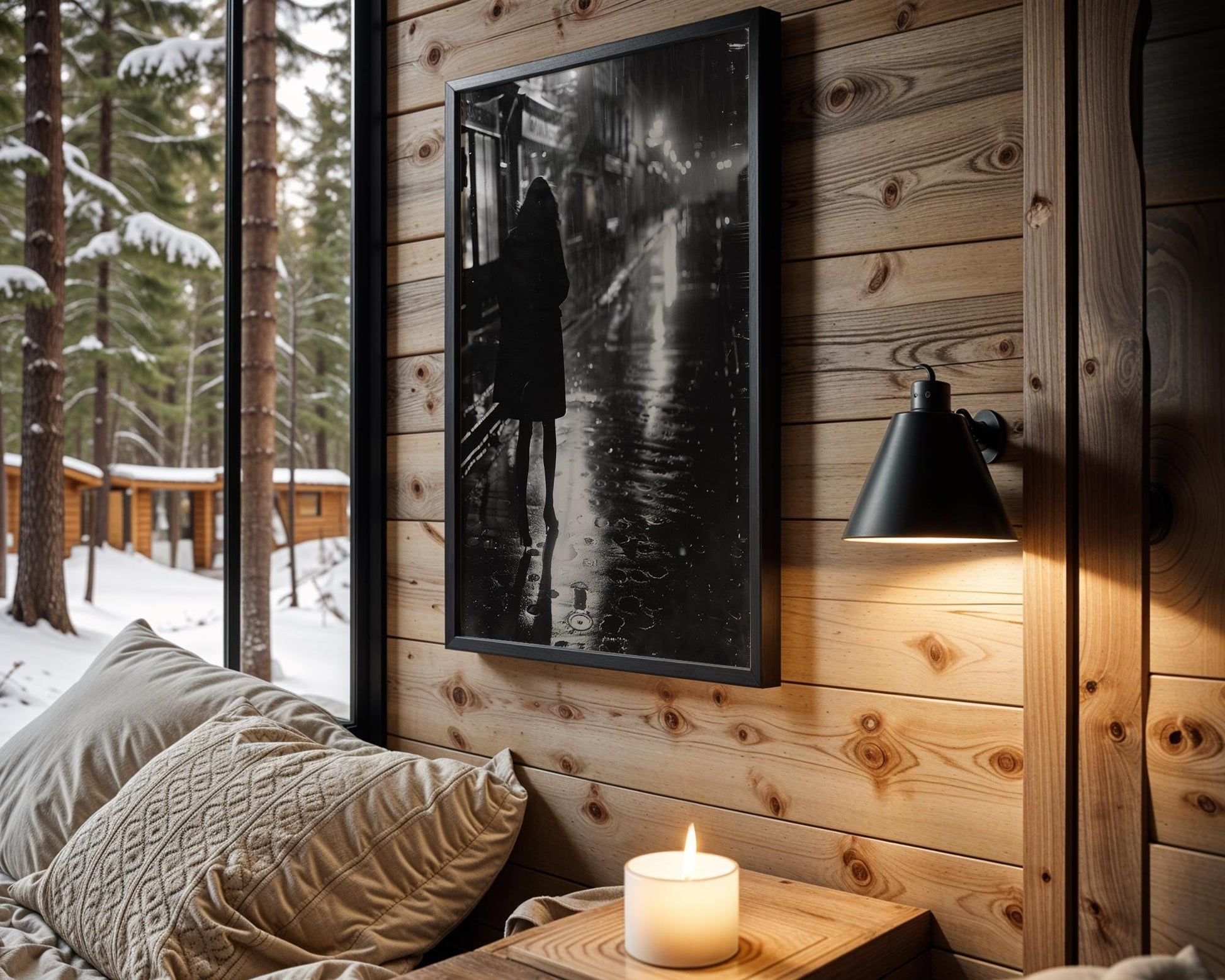 Rainy Street Photography Print | Black and White Noir, Urban Minimalist Decor black and white photo print, minimalist monochrome wall art poster for modern interiors, Monohaus