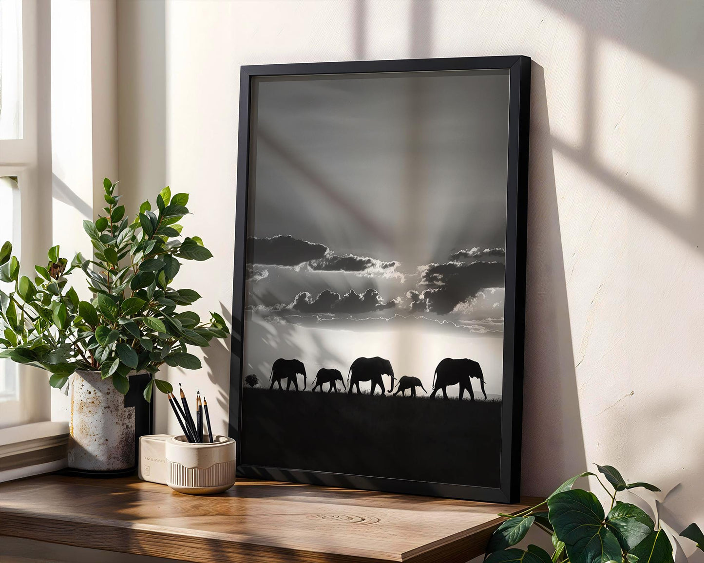 Wildlife Poster | Elephant Family Silhouette Print • Black & White Safari Wall Art wall art print, minimalist black and white poster, modern Scandinavian wall decor, Monohaus