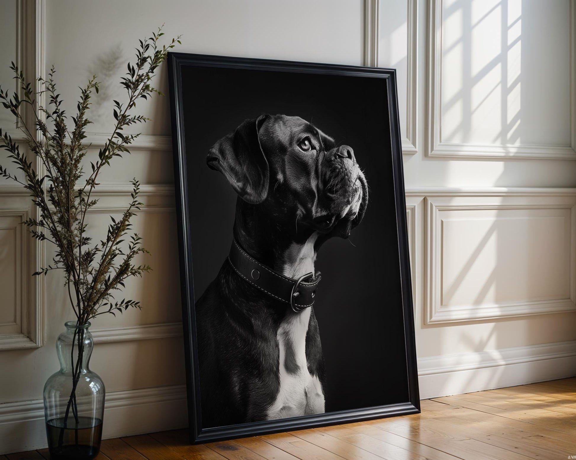 Dog Photography Boxer Pet Portrait Print | Black & White Home Decor, Minimalist Art wall art print, minimalist black and white poster, modern Scandinavian wall decor, Monohaus