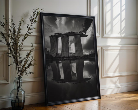 World Landmark | Marina Bay Sands Print | Black and White Singapore Architecture Photography wall art print, black and white architectural poster, minimalist modern Scandinavian wall decor, Monohaus