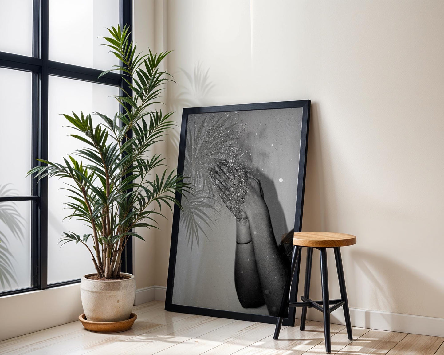 Designer Wall Art | Glitter Hands Photography Print | Minimalist Black and White Home Decor wall art print, minimalist black and white poster, modern Scandinavian wall decor, Monohaus