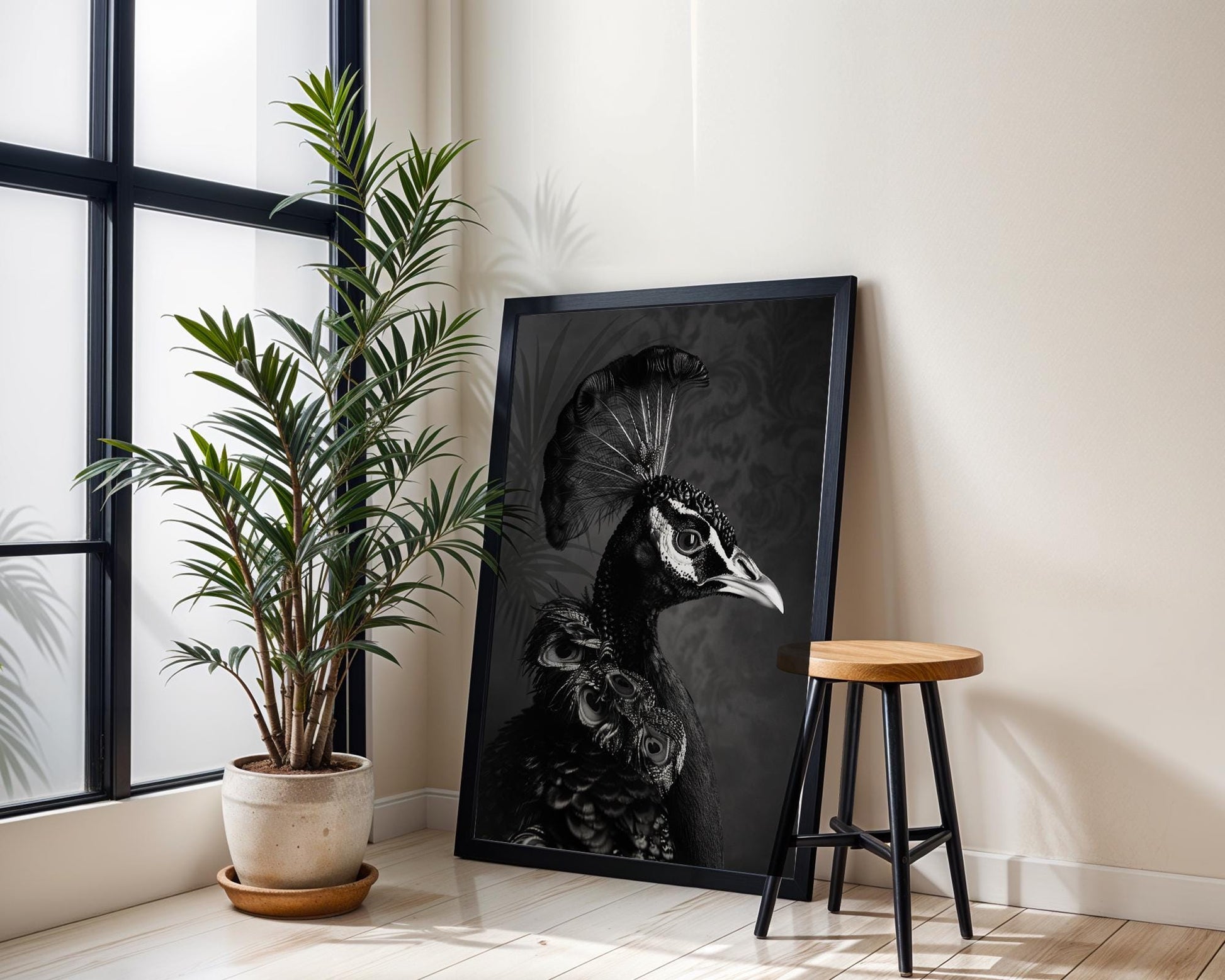 Dog Photography Black and White Peacock Portrait | Fine Art Home Decor Print wall art print, minimalist black and white poster, modern Scandinavian wall decor, Monohaus