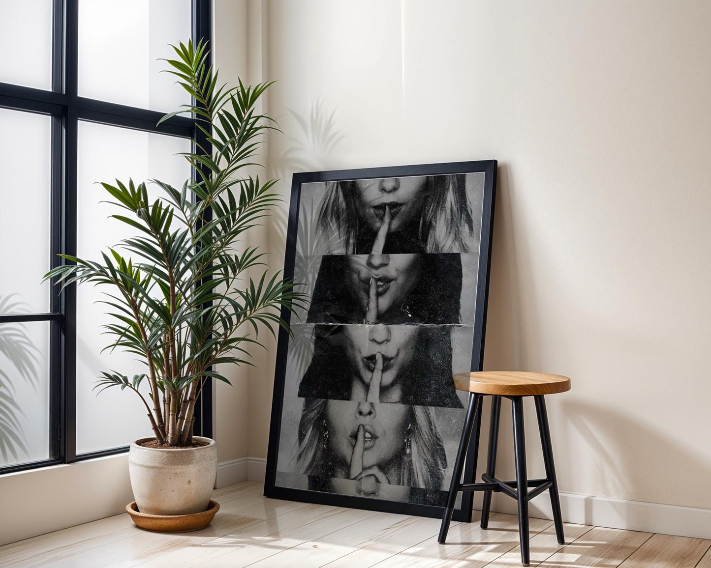 Designer Wall Art | Shush Lips Print | Black and White Photography, Minimalist Decor wall art print, minimalist black and white poster, modern Scandinavian wall decor, Monohaus