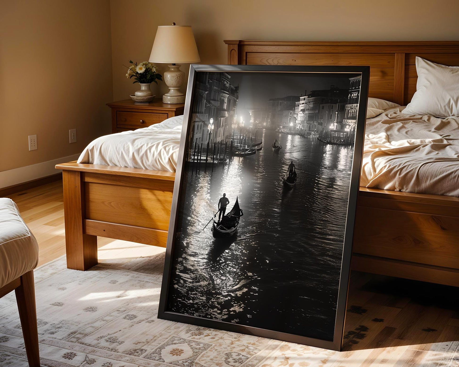 World Landmark | Venice Gondola Print | Black and White Italian Canal Photography wall art print, minimalist black and white poster, modern Scandinavian wall decor, Monohaus