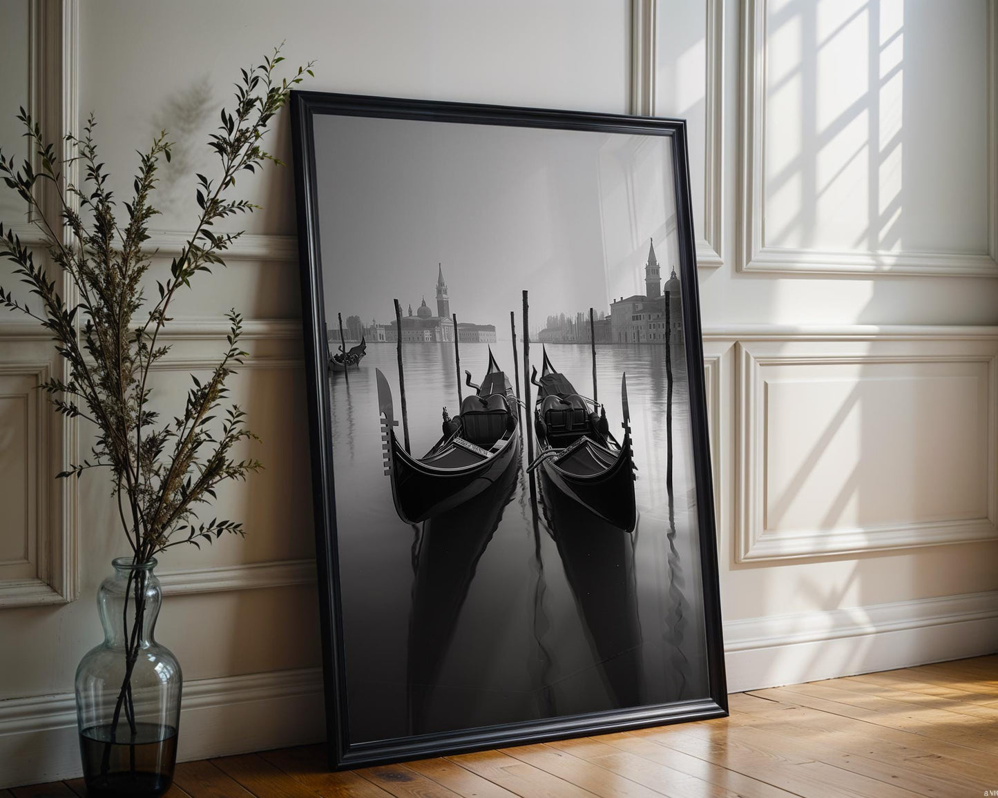 World Landmark | Venice Gondolas Print | Black and White Italian Wall Art wall art print, minimalist black and white poster, modern Scandinavian wall decor, Monohaus