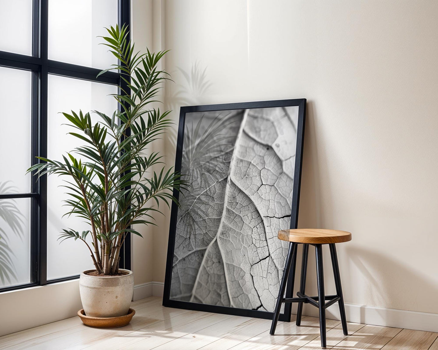 Botanical Photo | Monochrome Leaf Veins Print | Minimalist Nature Photography wall art print, minimalist black and white poster, modern Scandinavian wall decor, Monohaus