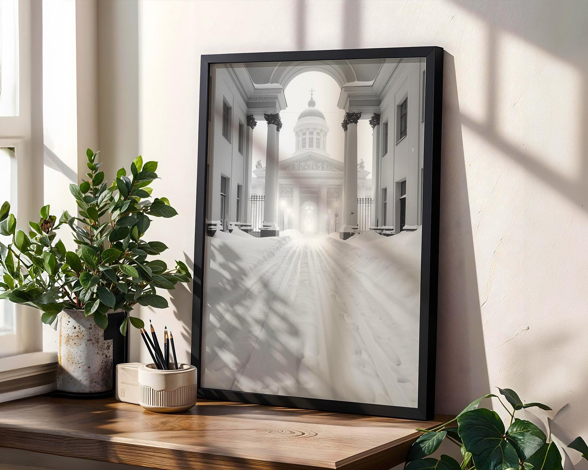 World Landmark | Helsinki Cathedral Winter Print | Minimalist Nordic Wall Art wall art print, minimalist black and white poster, modern Scandinavian wall decor, Monohaus