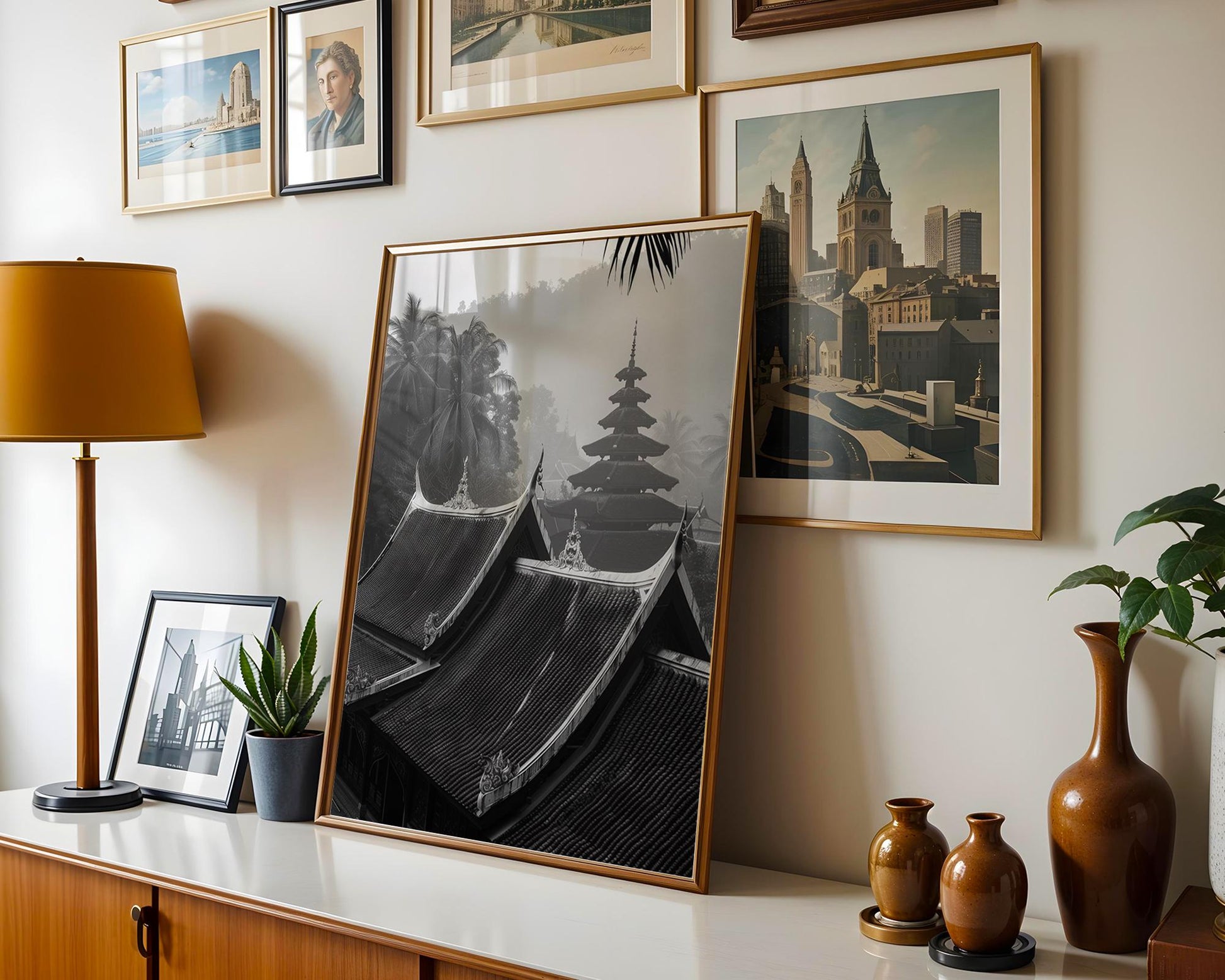 World Landmark | Laos Temple Print | Luang Prabang Photography, Black and White Art wall art print, minimalist black and white poster, modern Scandinavian wall decor, Monohaus