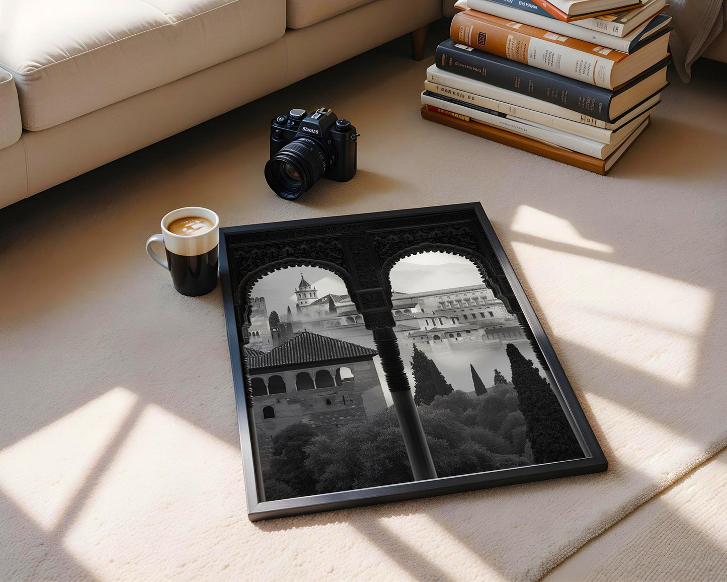 World Landmark | Alhambra Palace Arches Print | Moorish Architecture Photography wall art print, black and white architectural poster, minimalist modern Scandinavian wall decor, Monohaus