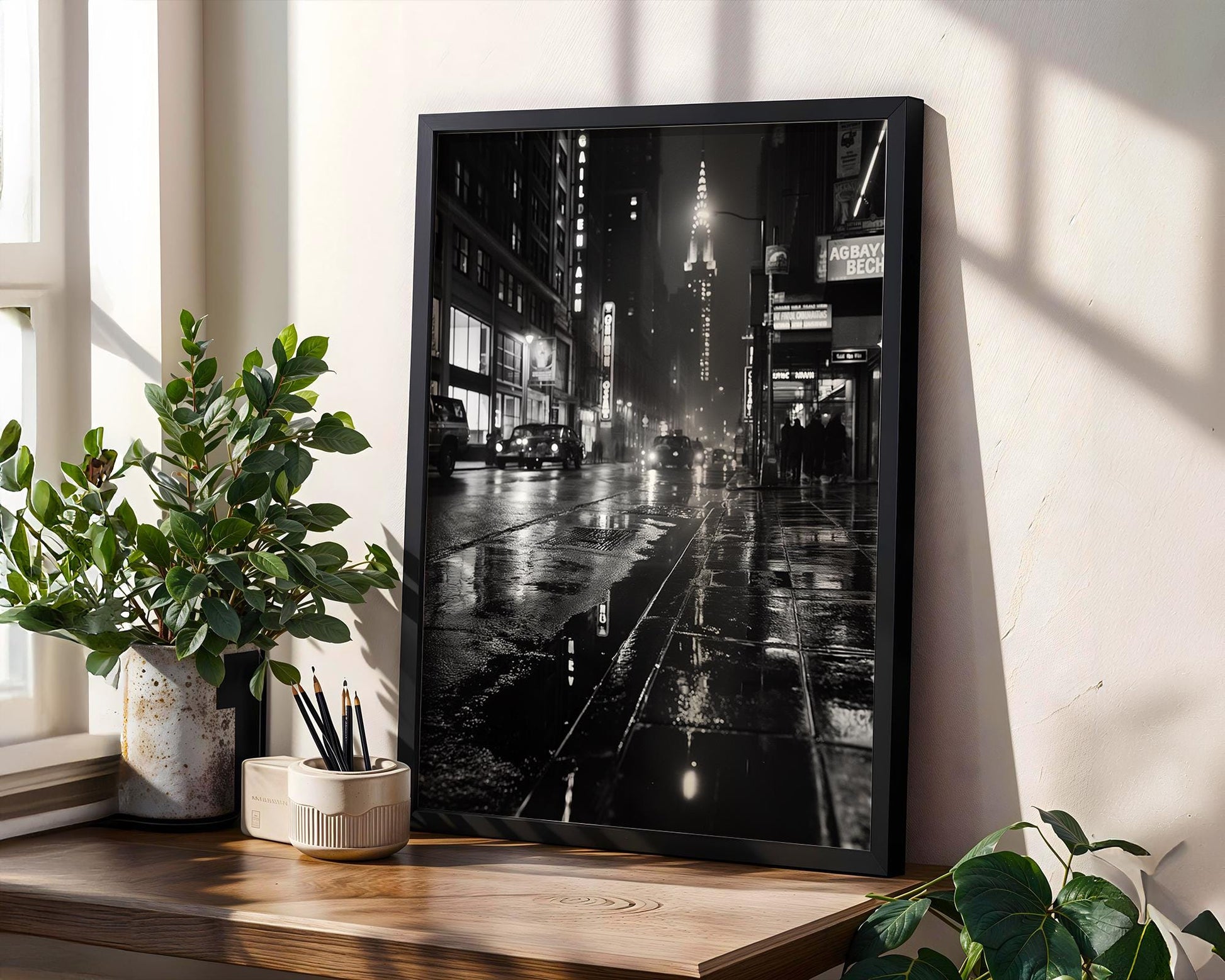 Urban Photography | Rainy City Street Print | Black and White Noir Art wall art print, black and white architectural poster, minimalist modern Scandinavian wall decor, Monohaus