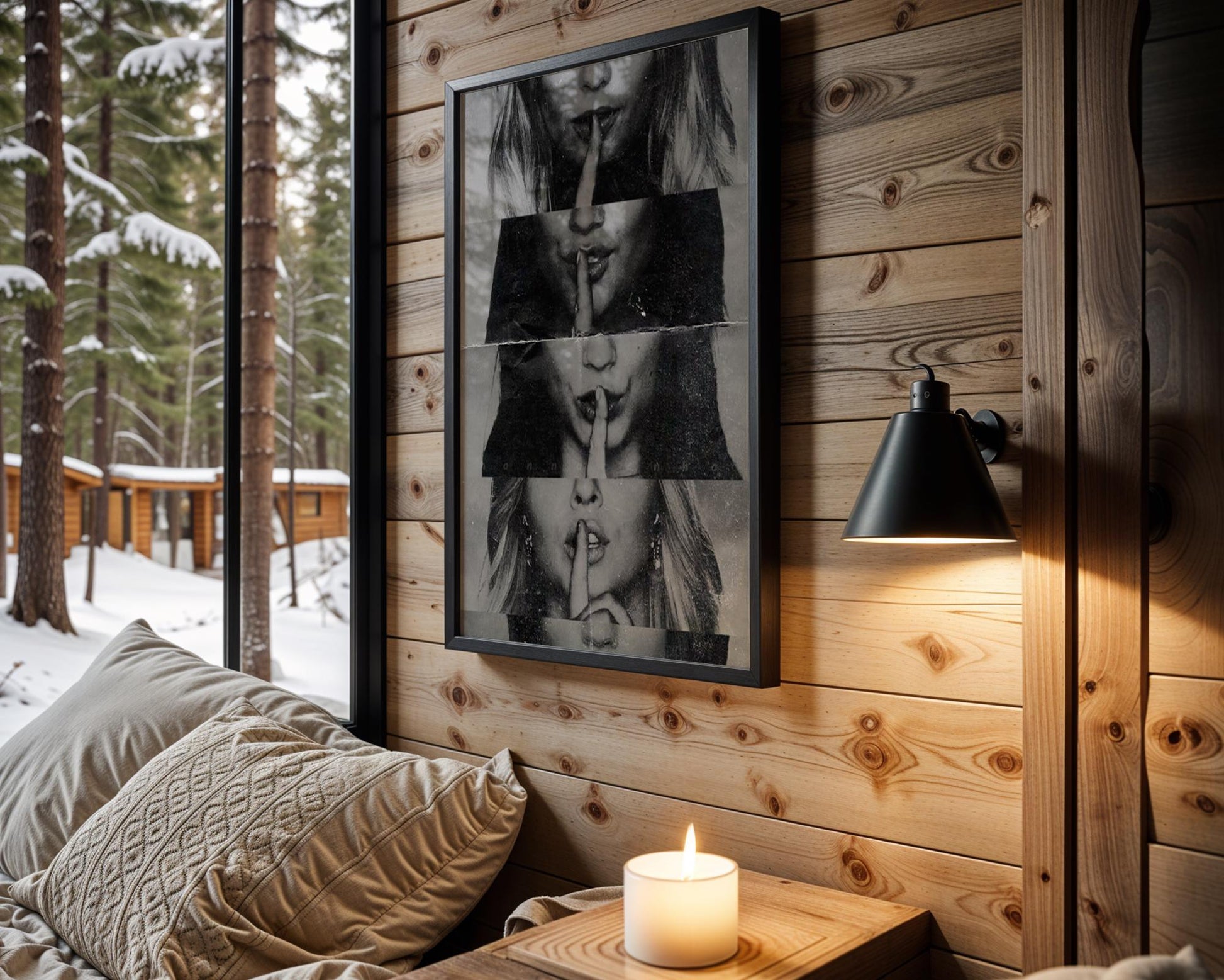 Designer Wall Art | Shush Lips Print | Black and White Photography, Minimalist Decor wall art print, minimalist black and white poster, modern Scandinavian wall decor, Monohaus