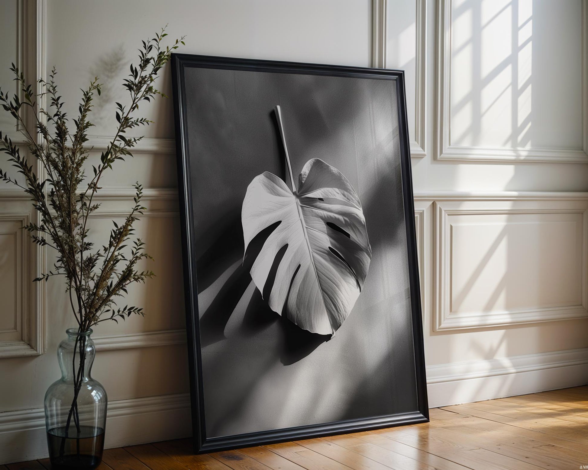 Botanical Photo | Monstera Leaf Print | Black & White Shadow Art, Scandi Decor wall art print, minimalist black and white poster, modern Scandinavian wall decor, Monohaus