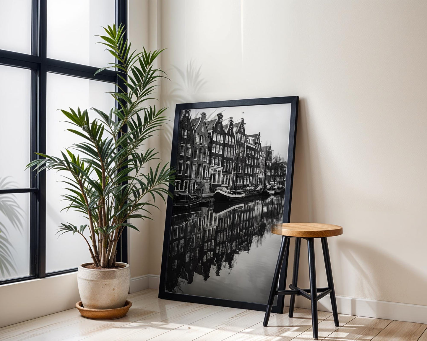 World Landmark | Amsterdam Canal Black and White Photography Print | Minimalist Home Decor
