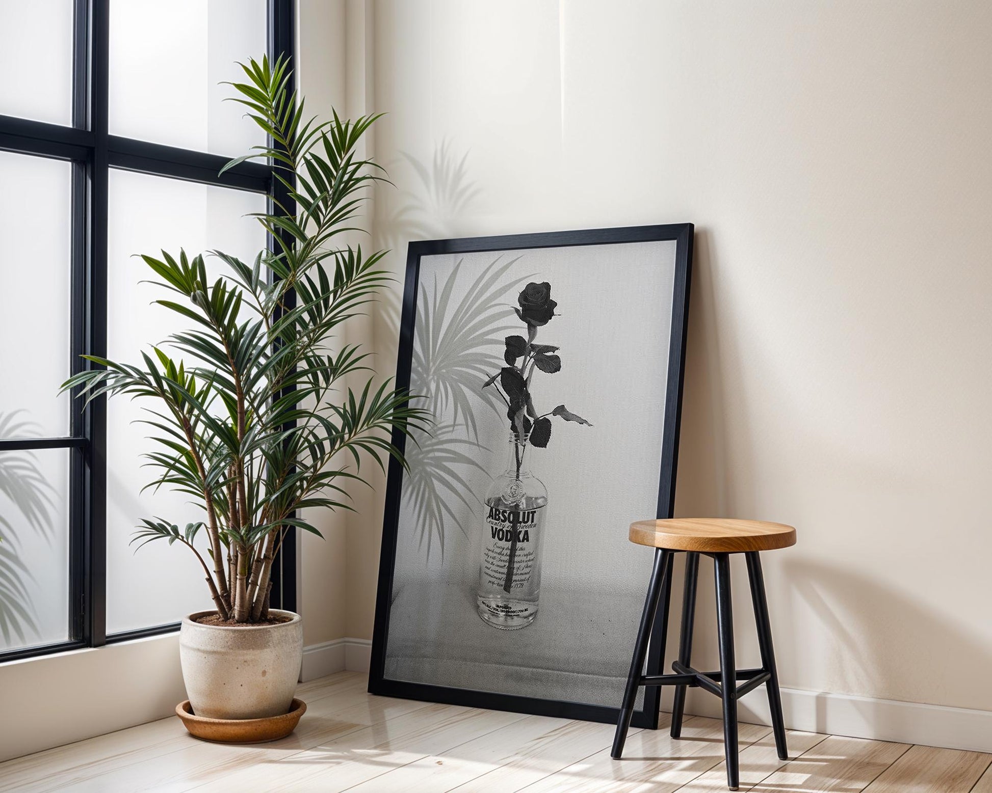 Designer Wall Art | Monochrome Rose Print | Black and White Still Life Photography wall art print, minimalist black and white poster, modern Scandinavian wall decor, Monohaus