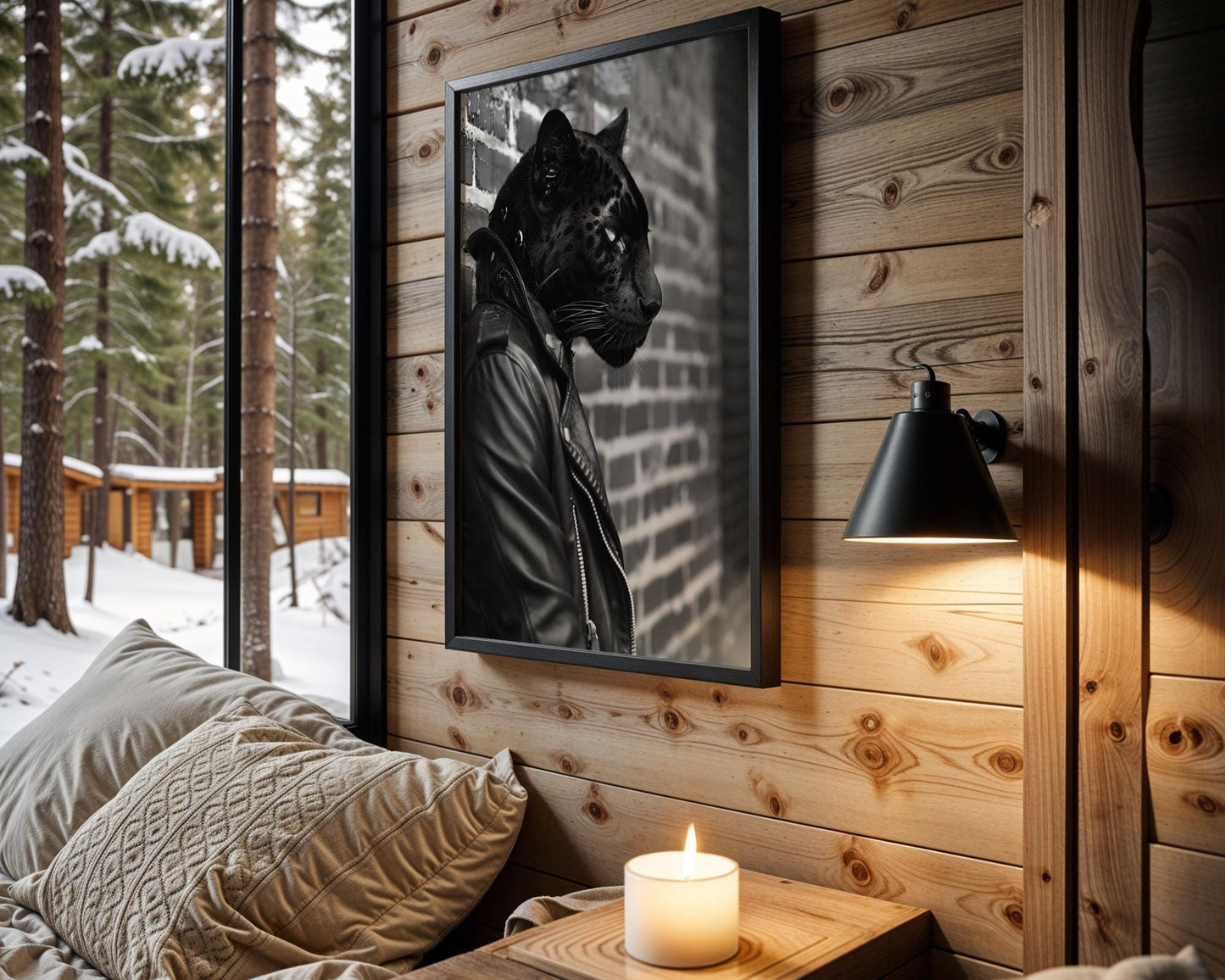 Black Panther Leather Jacket Print | Bold Animal Portrait, Urban Wall Art black and white photo print, minimalist monochrome wall art poster for modern interiors, Monohaus