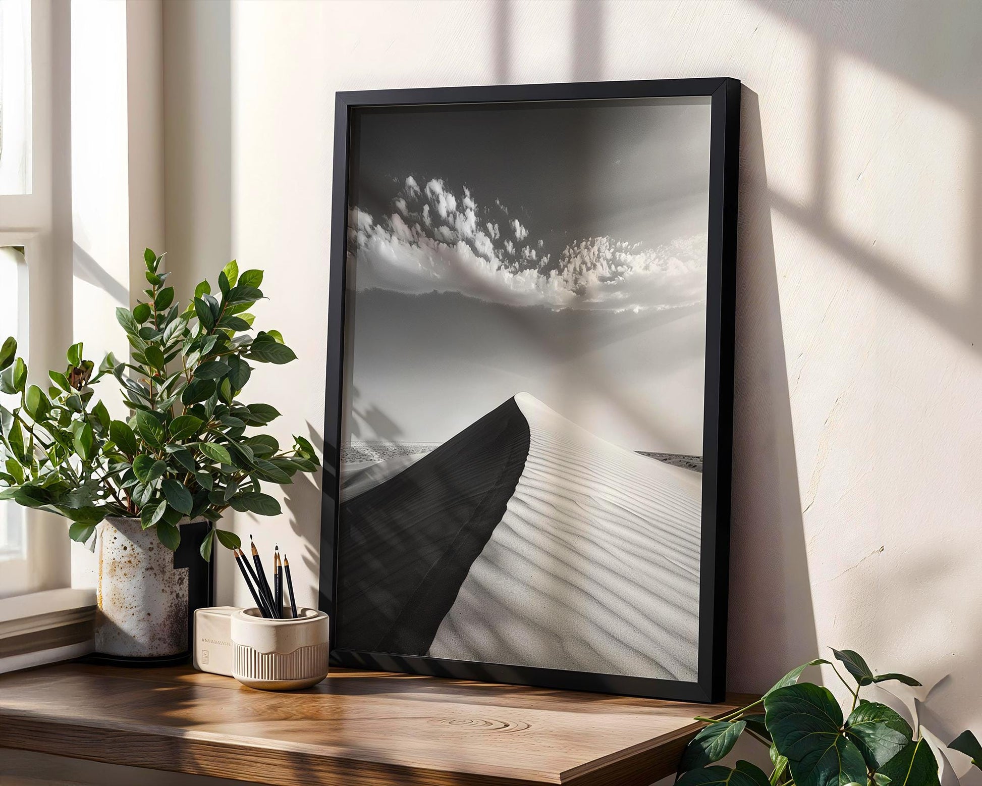 Botanical Photo | Black and White Sand Dune Photography Print | Minimalist Desert Landscape wall art print, minimalist black and white poster, modern Scandinavian wall decor, Monohaus