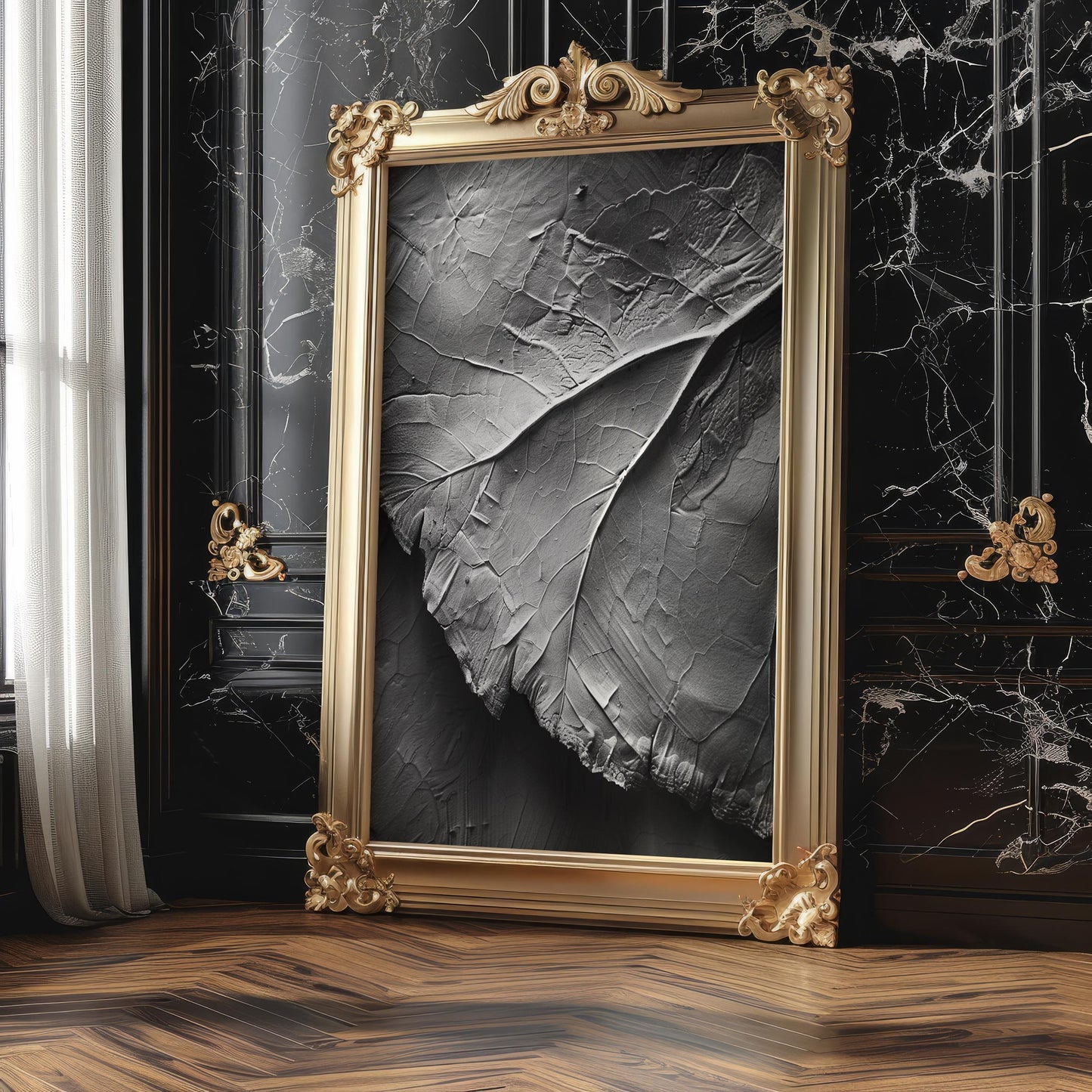 Botanical Photo | Textured Leaf Print | Heavy Impasto Black and White  Art wall art print, minimalist black and white poster, modern Scandinavian wall decor, Monohaus