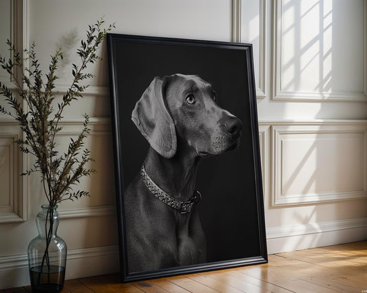 Dog Photography Weimaraner Modern Print Black and White Scandi Home wall art print, minimalist black and white poster, modern Scandinavian wall decor, Monohaus