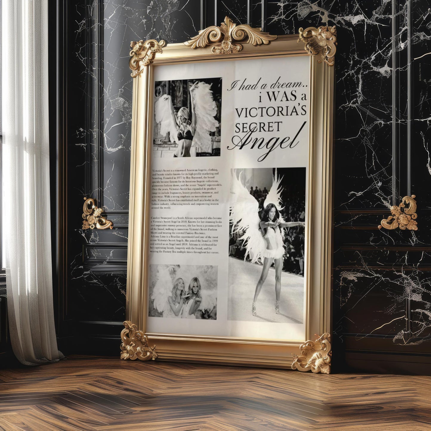 Designer Wall Art | Fashion Print Victoria’s Secret Angel Poster | Glamorous wall art print, minimalist black and white poster, modern Scandinavian wall decor, Monohaus