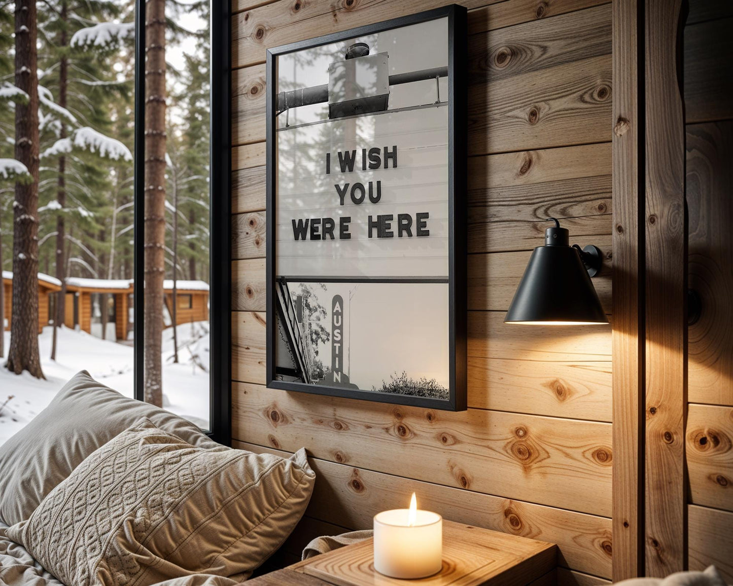 Designer Wall Art | I Wish You Were Here Print | Austin Texas Marquee Sign Art wall art print, minimalist black and white poster, modern Scandinavian wall decor, Monohaus