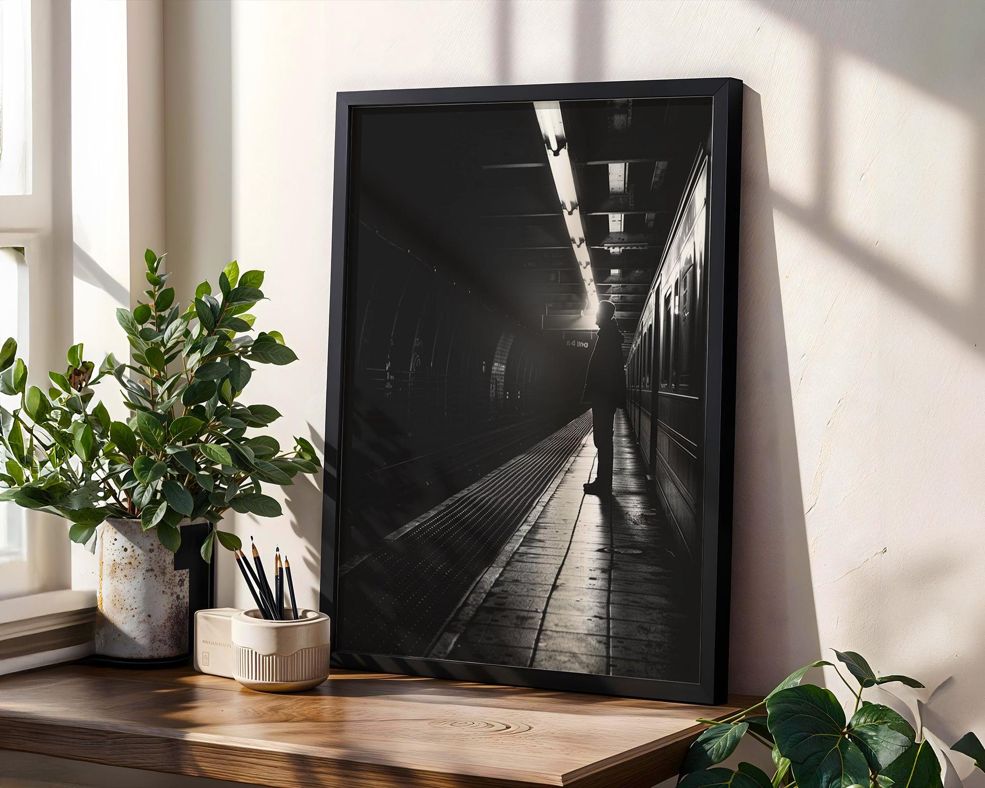 Minimal Wall Art Subway Silence | Black and White Street Photography wall art print, black and white architectural poster, minimalist modern Scandinavian wall decor, Monohaus