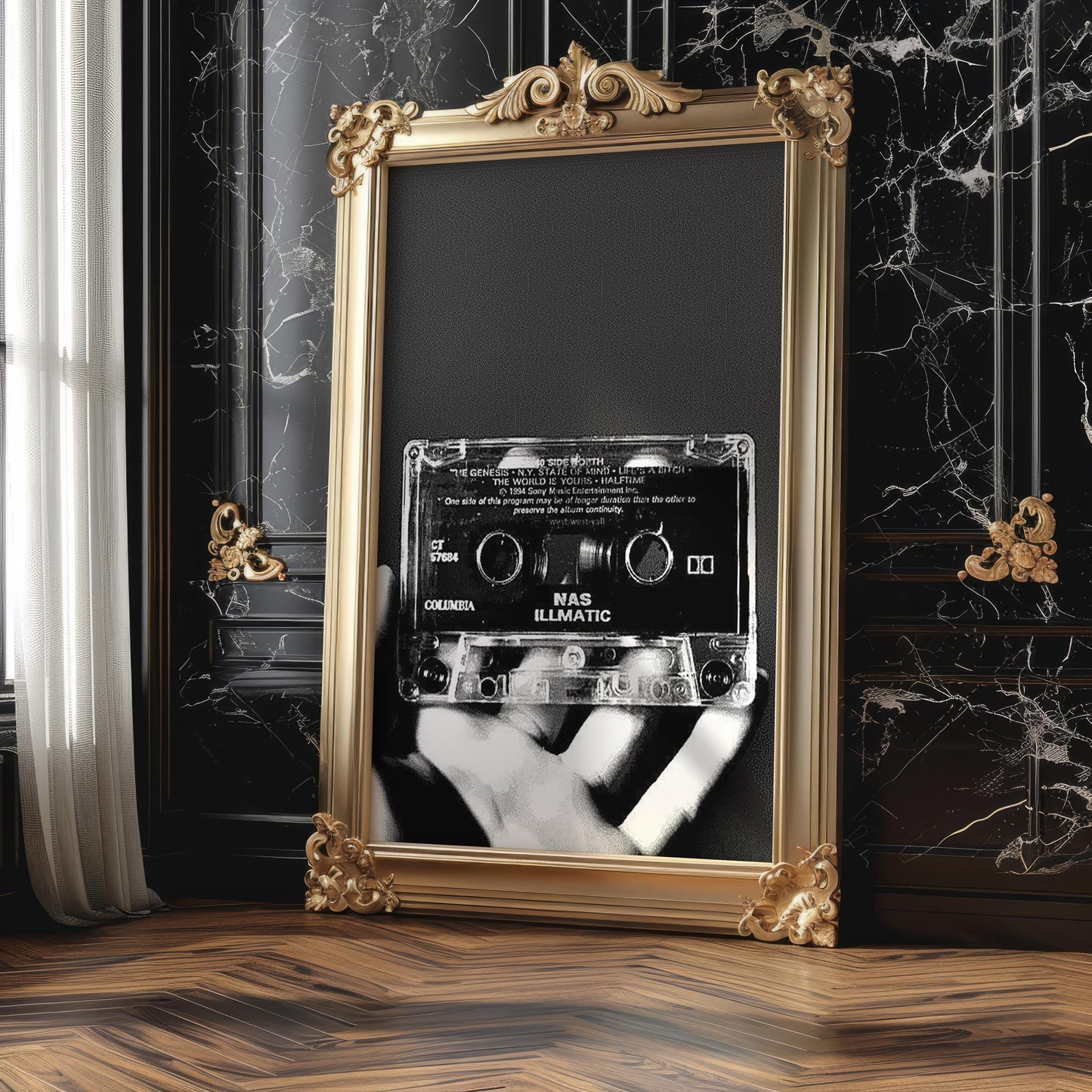 Designer Wall Art | Nas Illmatic Cassette Print | Black and White Hip Hop Photography wall art print, minimalist black and white poster, modern Scandinavian wall decor, Monohaus