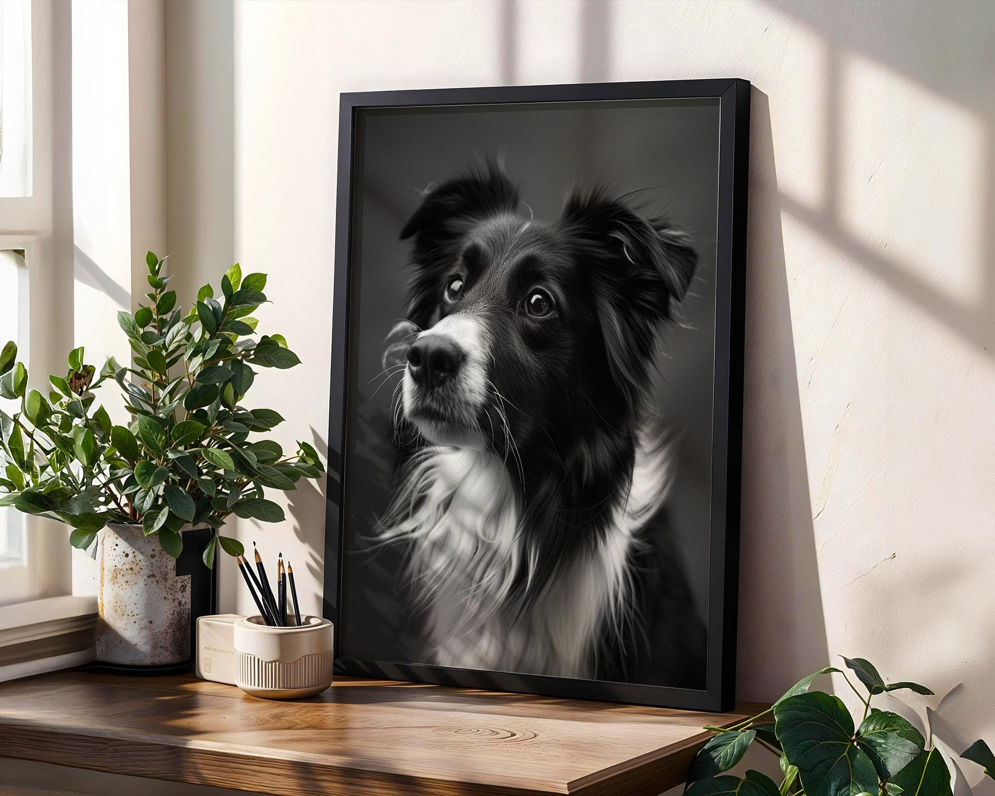 Dog Photography Border Collie Portrait Print | Black and White wall art print, minimalist black and white poster, modern Scandinavian wall decor, Monohaus