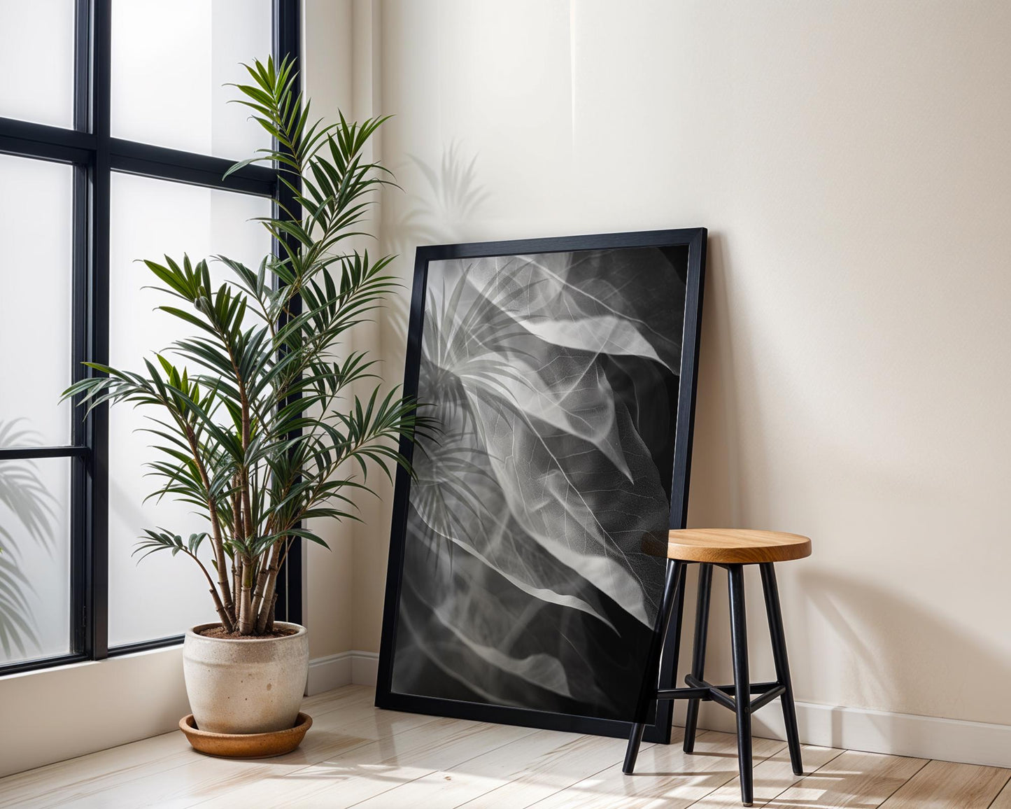 Botanical Photo | Abstract Leaf Macro Photography Print | Black & White Minimal abstract wall art print, geometric minimalist poster, modern Scandinavian decor, Monohaus