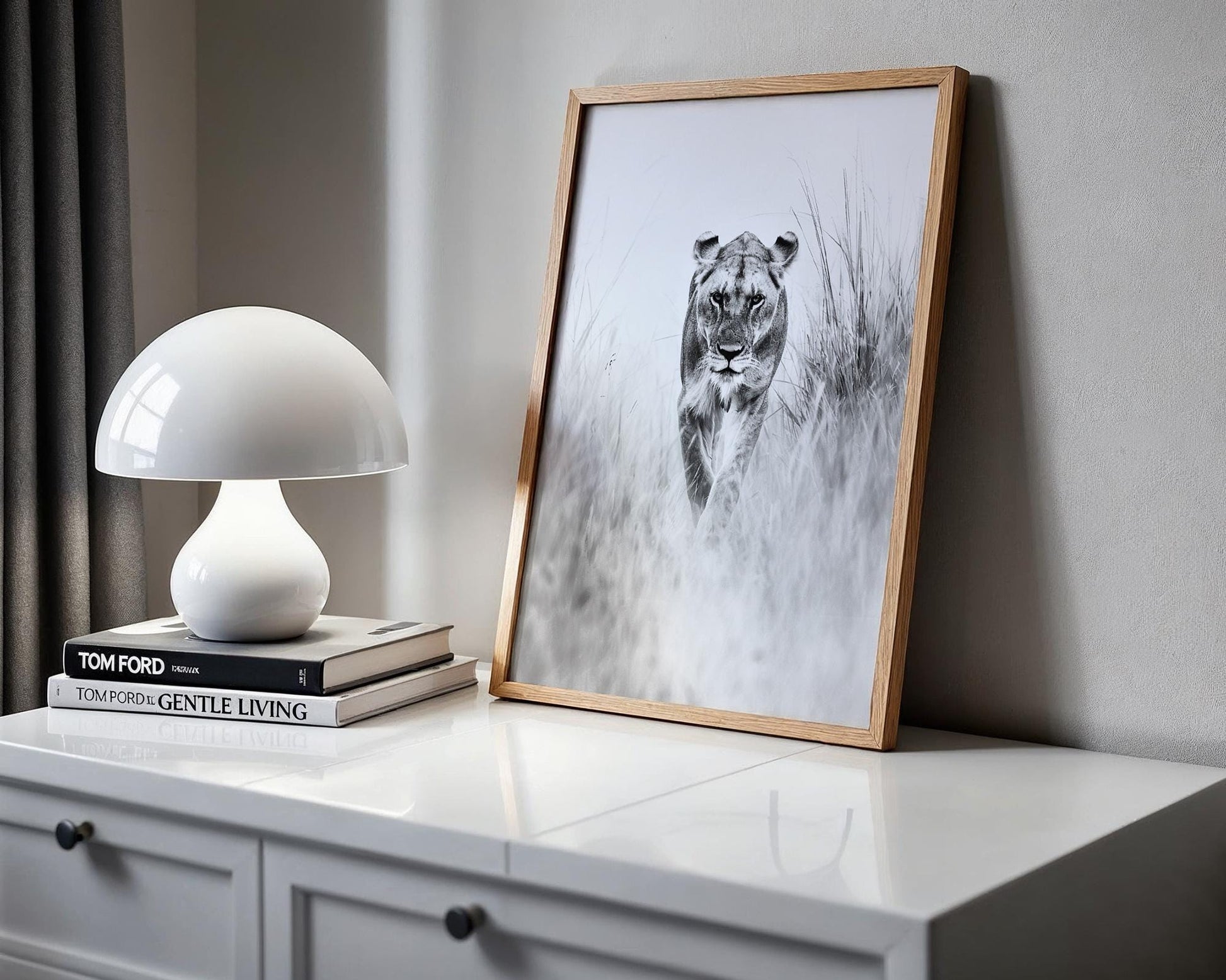 Wildlife Poster | Lioness Safari Print | Black & White  Photography wall art print, minimalist black and white poster, modern Scandinavian wall decor, Monohaus