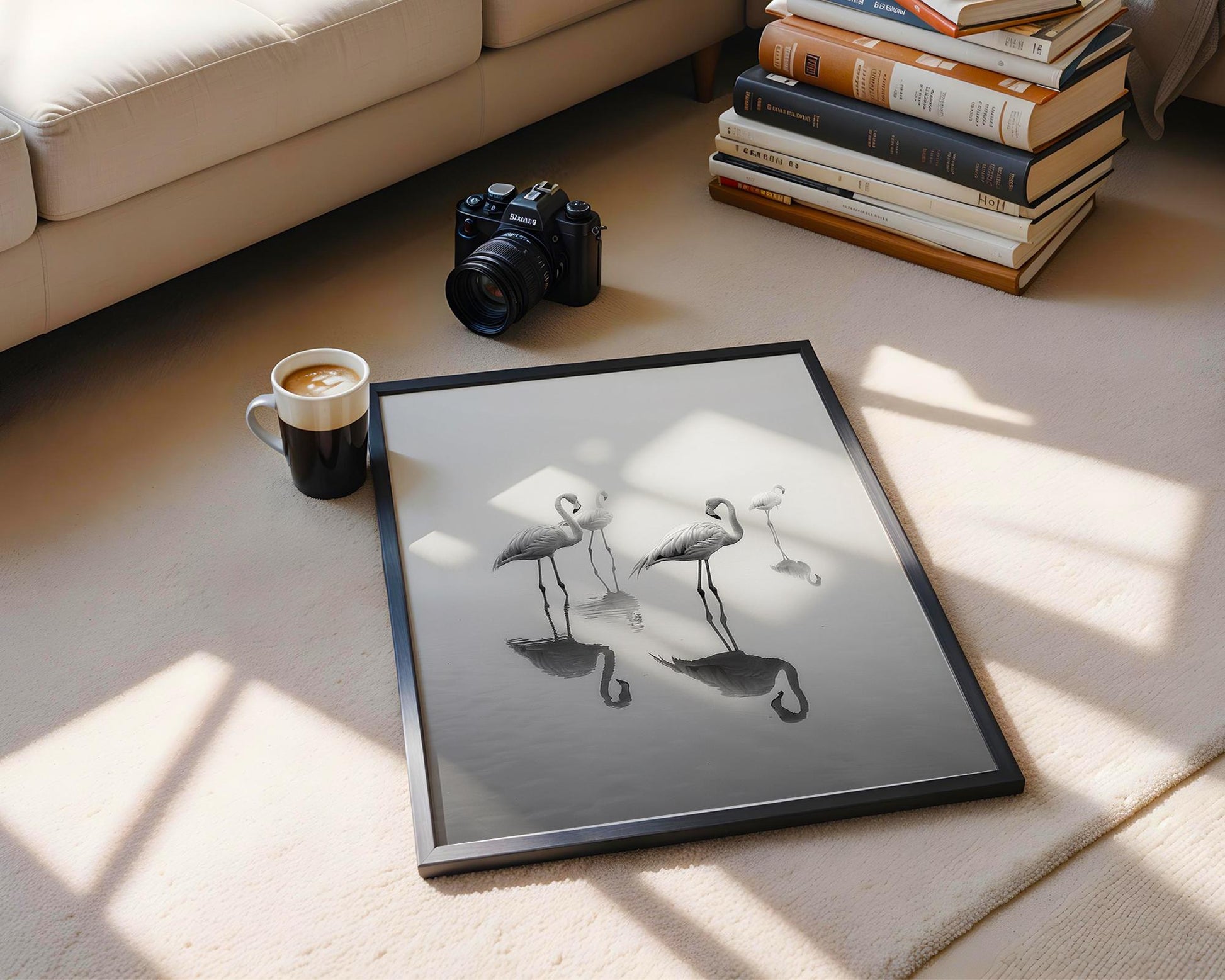 Wildlife Poster | Flamingo Print | Minimalist Black & White Fine Art Photography wall art print, minimalist black and white poster, modern Scandinavian wall decor, Monohaus