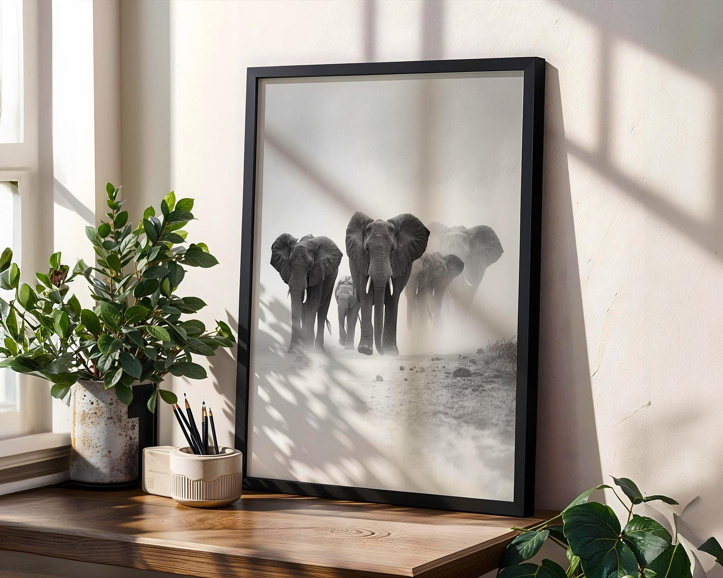 Wildlife Poster | Elephant Herd Print | Black & White Safari Photography, Modern Nature Decor wall art print, minimalist black and white poster, modern Scandinavian wall decor, Monohaus