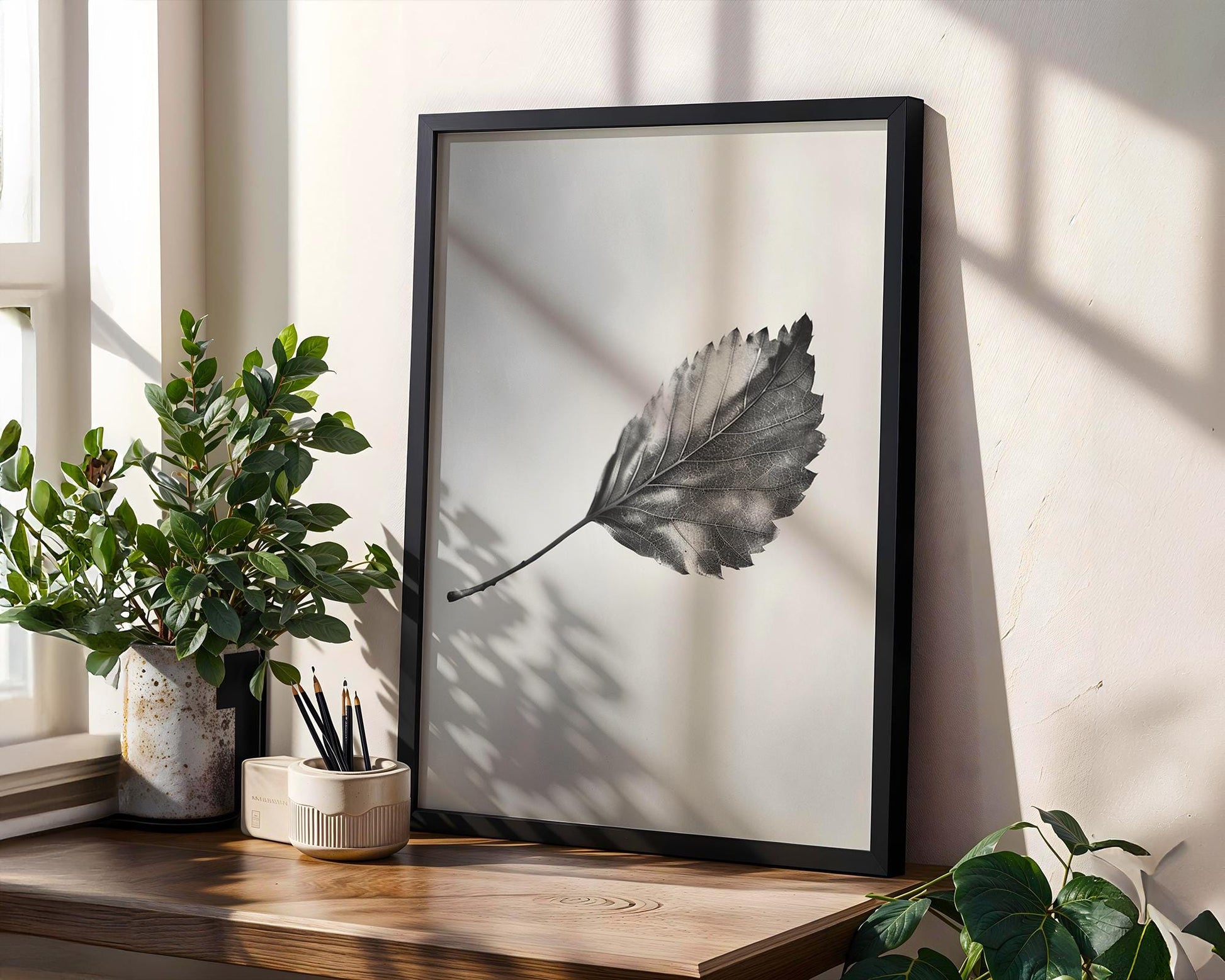 Botanical Photo | Abstract Leaf Macro Photography Print | Black & White Minimal abstract wall art print, geometric minimalist poster, modern Scandinavian decor, Monohaus