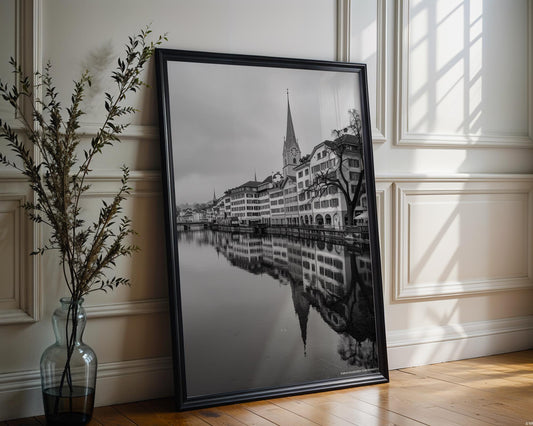 World Landmark | Zurich Old Town Black and White Photography Print | Switzerland Architecture Wall Art